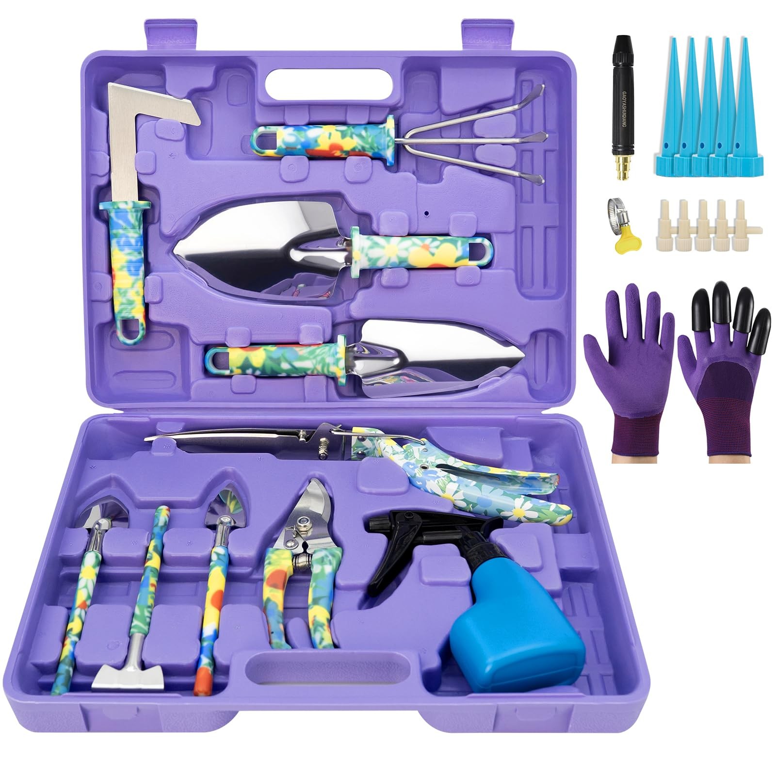 Garden Tool Set, 17-Piece Garden Tools with Floral Print, 304 Stainless Steel…