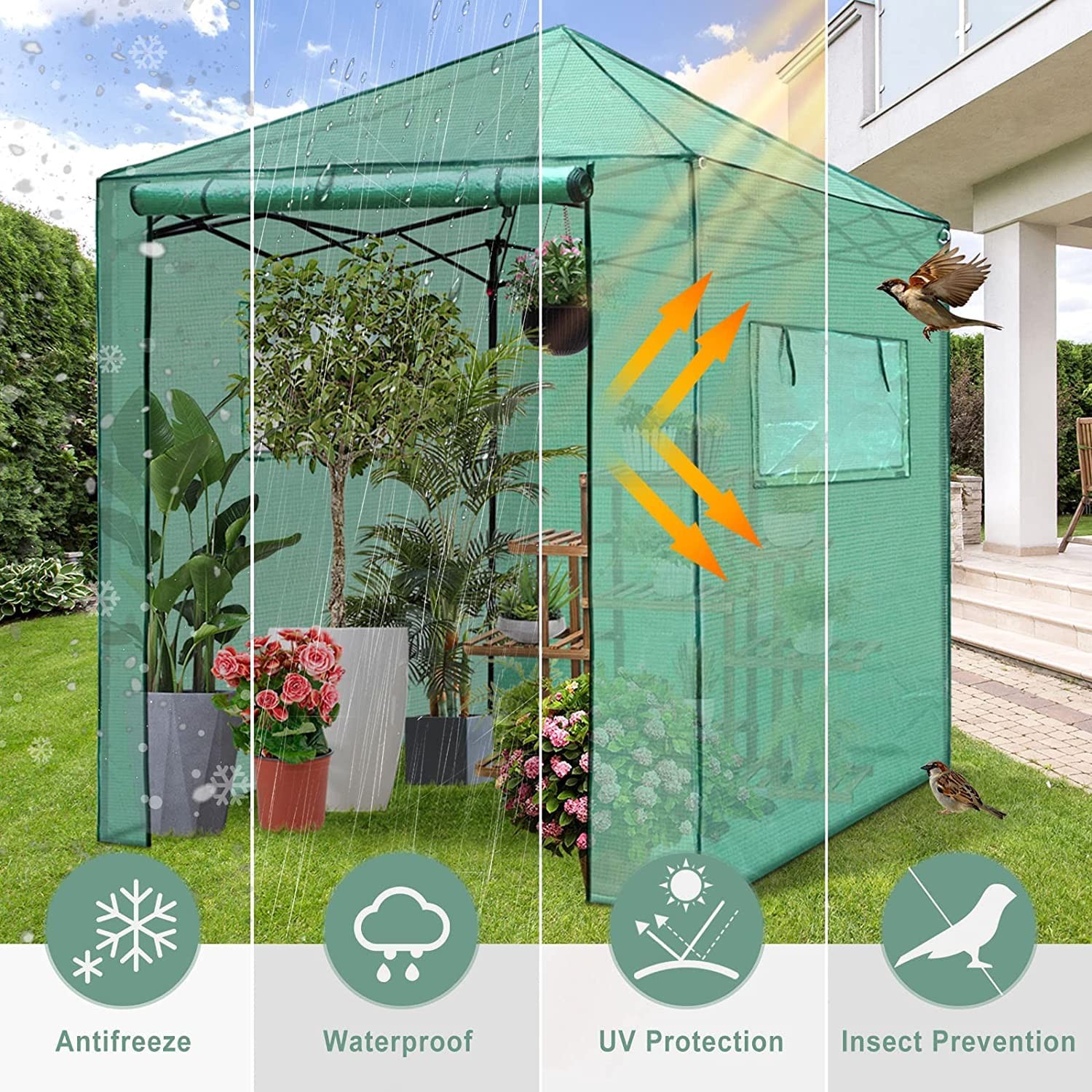 Pexfix 8X 8 Portable Walk-In Greenhouse For Outdoor Indoor Easy To Assemble Pop
