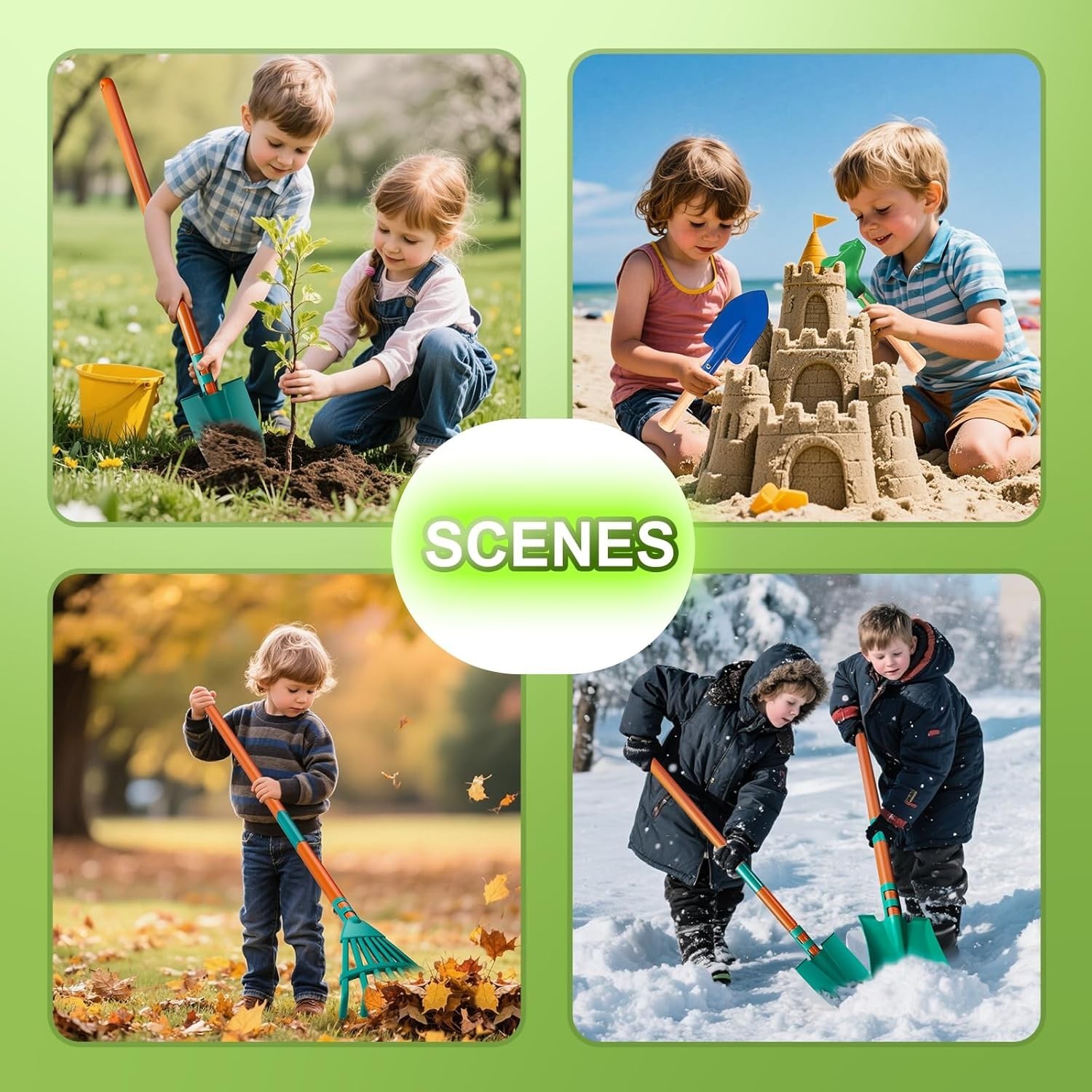 Kids Gardening Set Plastic Tools Wheelbarrow Shovel Rake Gloves Kids Outdoor