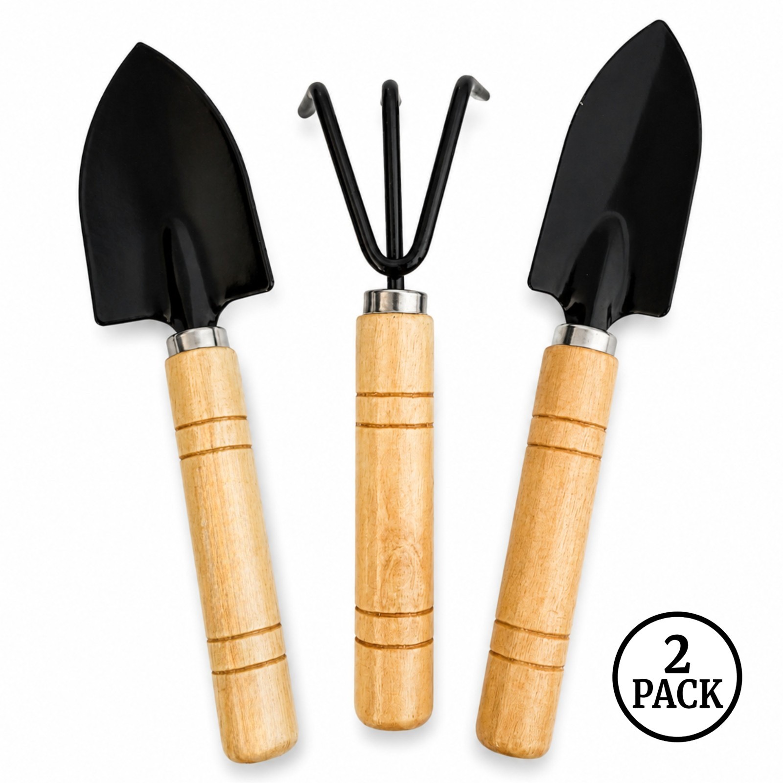 2 Pack ToolTreaux 3pc Mini Garden Tools Set w/ Hand Trowels & Cultivator (7″)