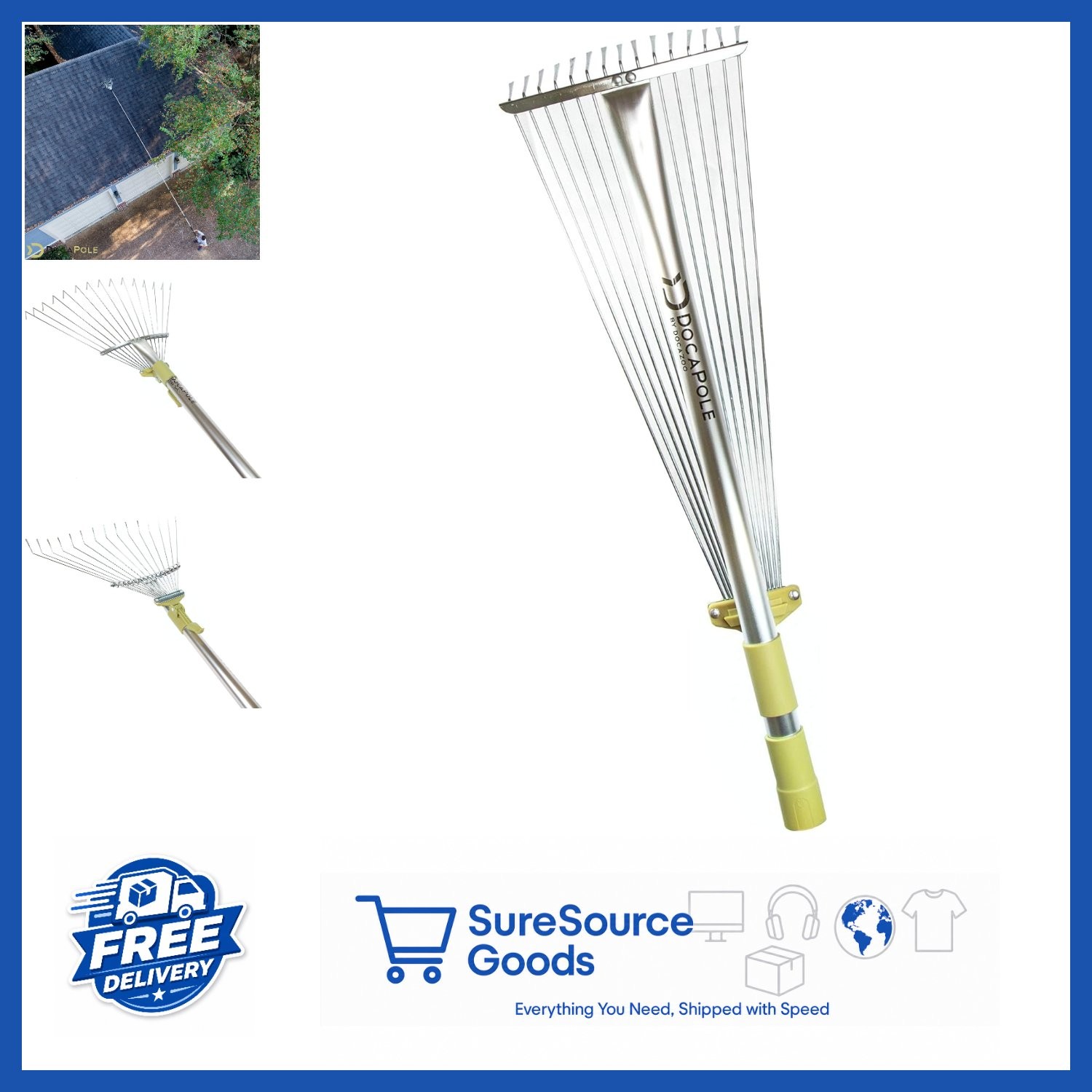 Stainless Steel Roof Rake with 7.5″ Head for Leaves and Debris Cleaning