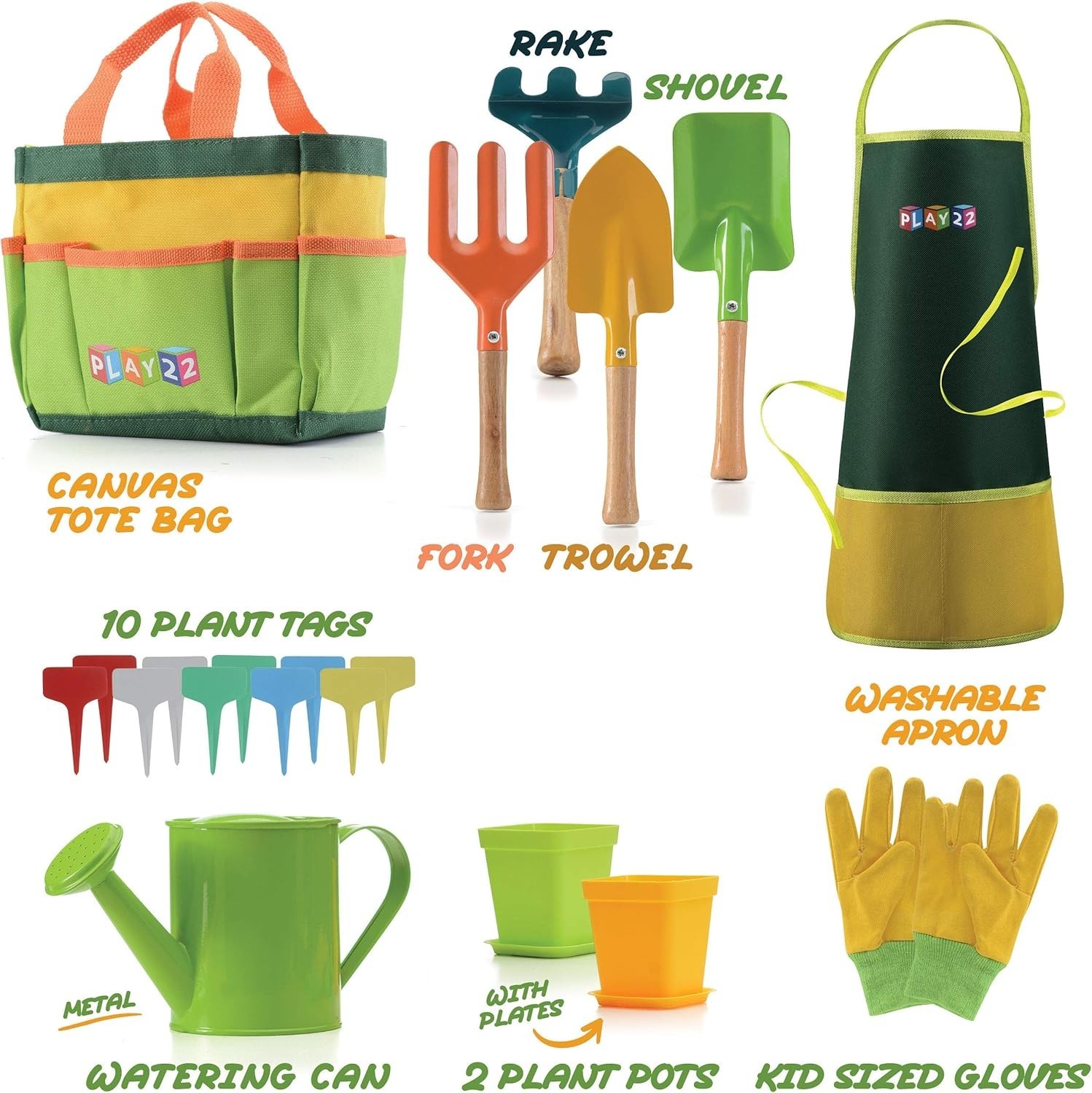 Kids Gardening Tool Set 12 PCS – Kids Gardening Tools Shovel Rake Fork Trowel…