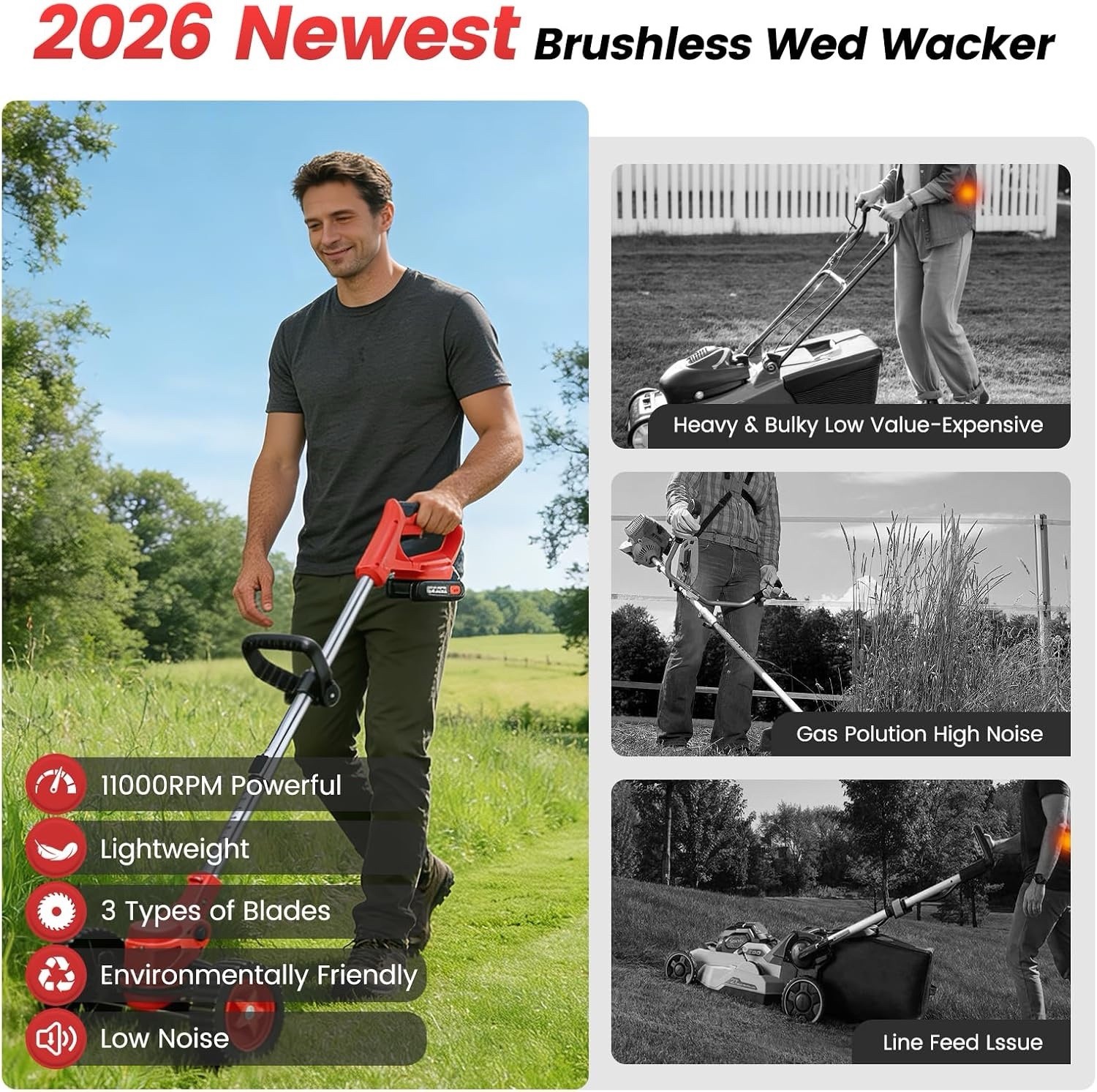 ALSO GO 24V Electric Weed Wacker, Cordless Grass Trimmer, 3 in 1 Weed Trimmer…