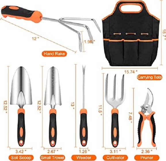 Outdoor Garden Tool Set Stainless Steel Heavy Duty Non-Slip Grip Storage Bag
