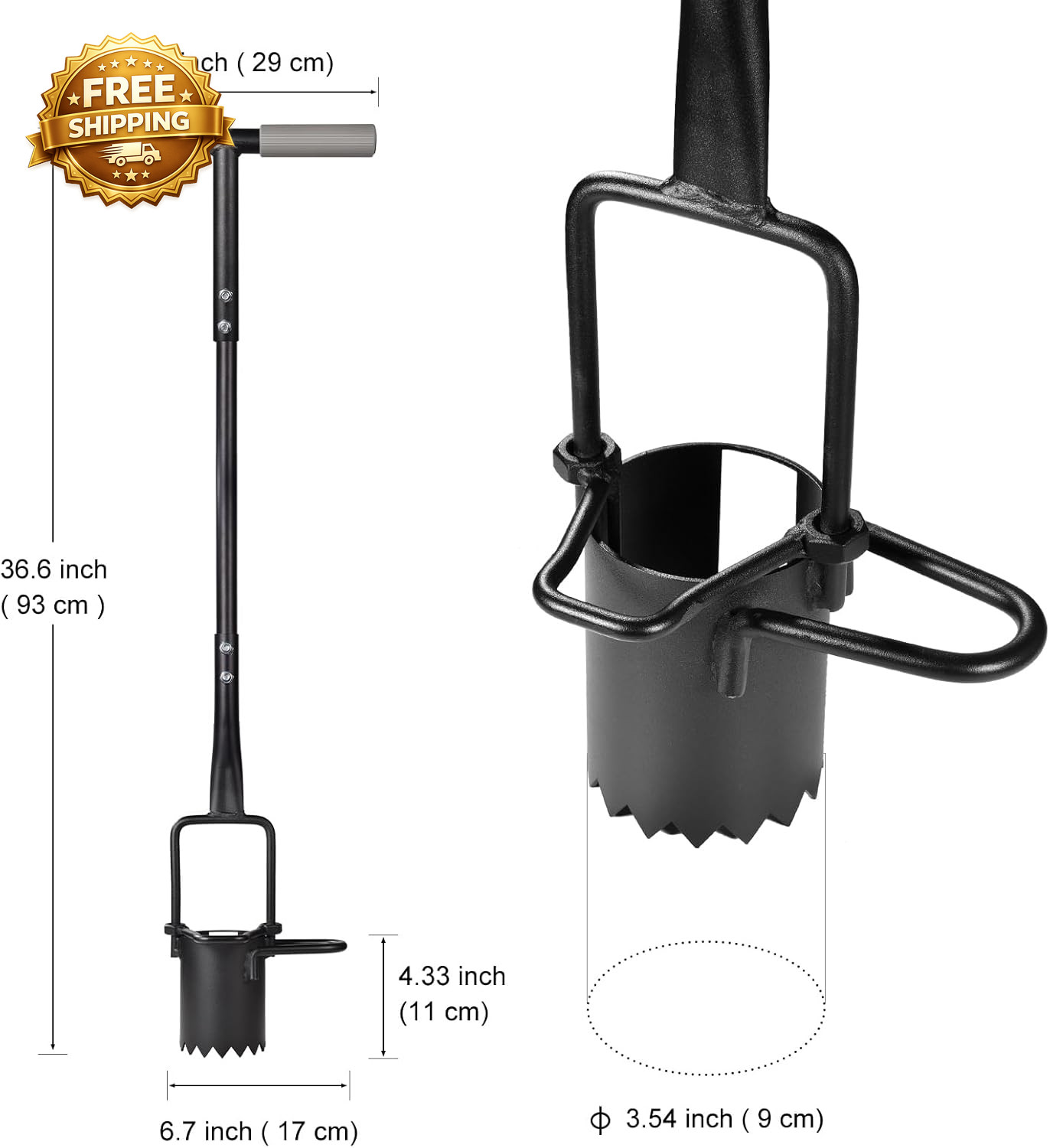 Sod Plugger Bulb Planter with Long Handle and Serrated Base Garden Tool