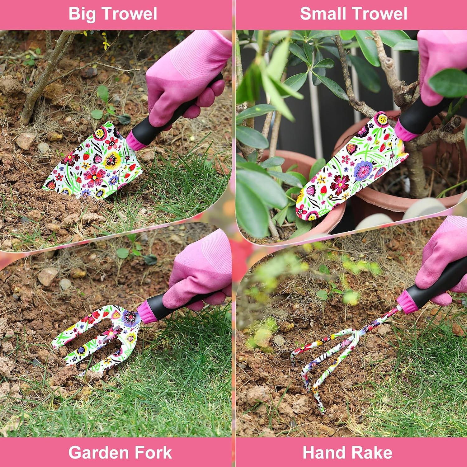 Gardening Tools Set 10 PCS Stainless Steel Heavy-Duty W/ Non-slip Soft Rubber