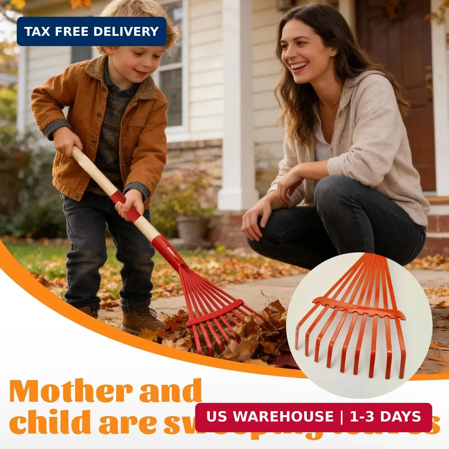 2 Pcs Kids Rake and Shovel Set,28″ Toddler Size Metal Snow Shovel & Leaves Rake