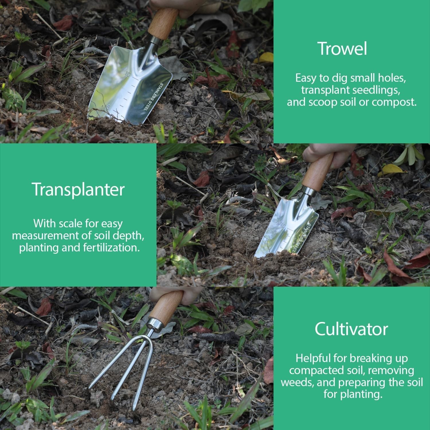 Garden Tool Set, 3Pcs Stainless Steel Heavy Duty Gardening Kit Including Trow…