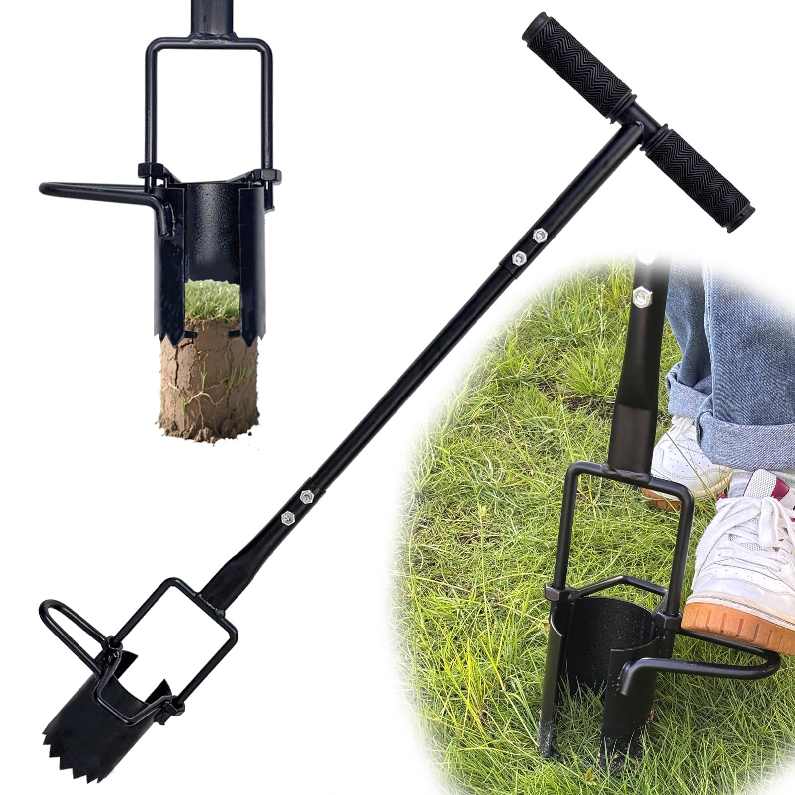 Bulb Planter Tool Long Handle,Soil Sampler Lawn Aerator with Soft Grip,Serrat…