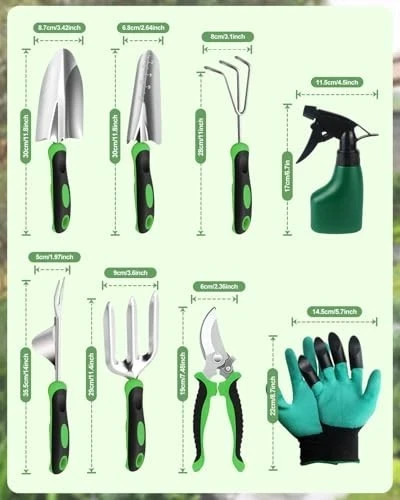 Garden Tools Set, 8 in 1 Heavy Duty Garden Tools Kit, Stainless Steel 8 Pieces