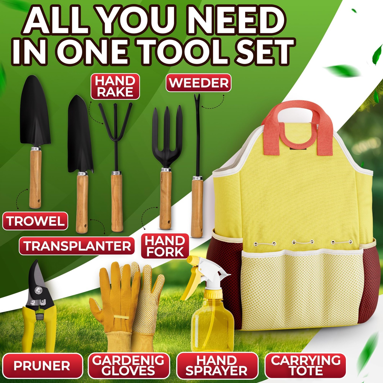 Compact Gardening Tool Set of 9 – Mini Garden Kit for
