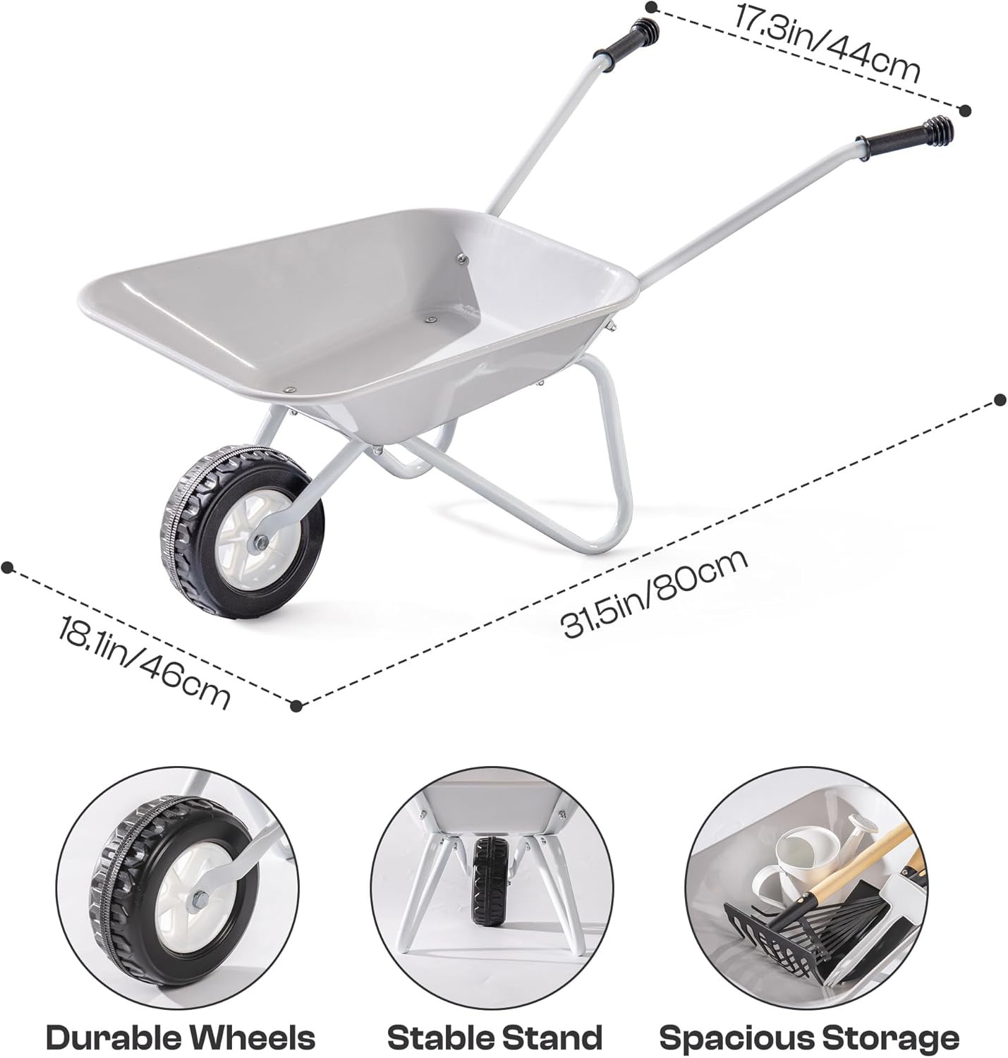 Kids Wheelbarrow with Gardening Set – Metal Wheelbarrow Toddler Outdoor Play Toy