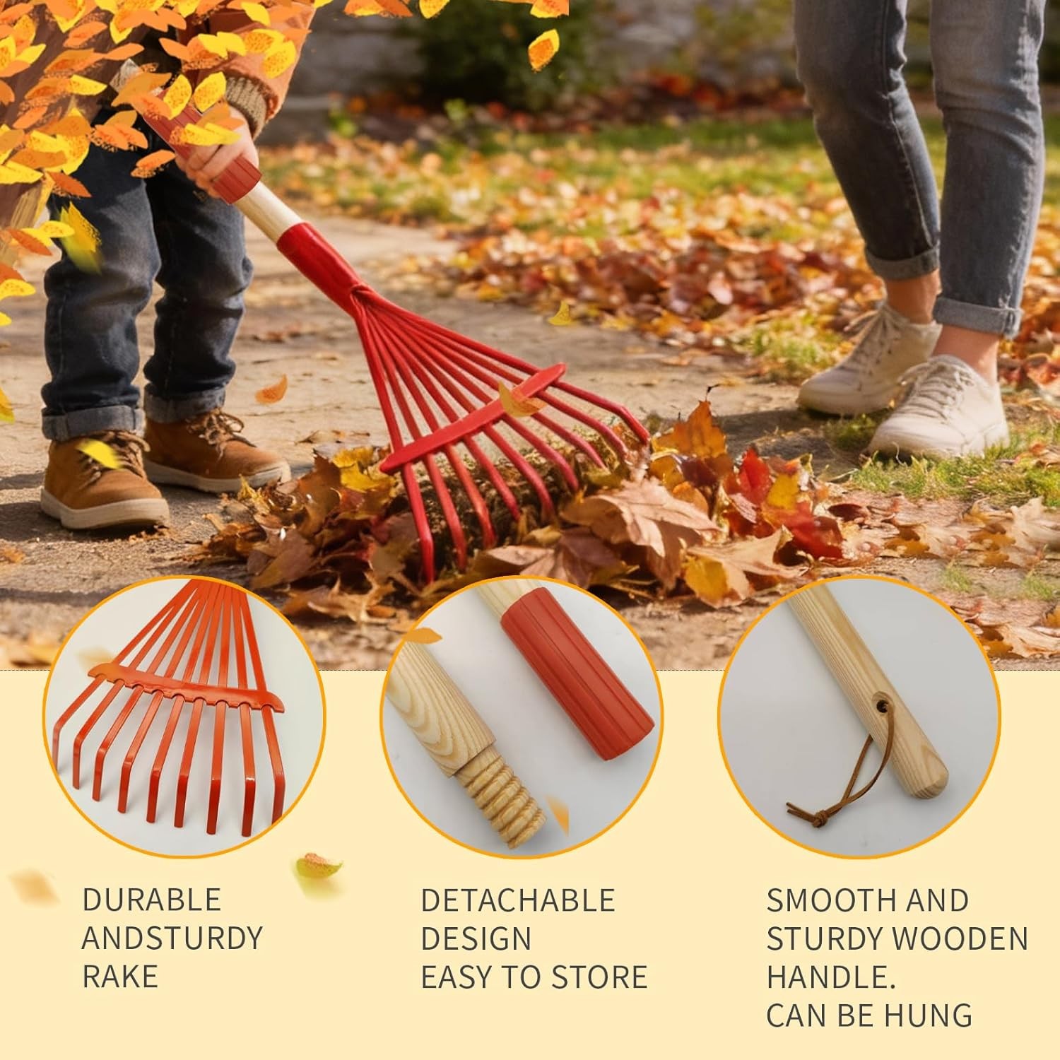 2 Pcs Kids Rake and Shovel Set 28″ Toddler Size Metal Snow Shovel & Leaves Rake