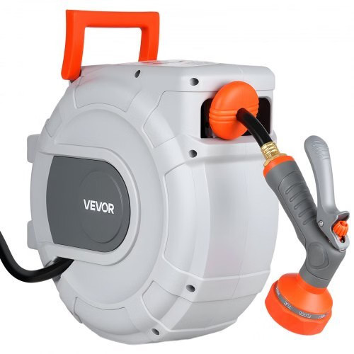 Retractable Garden Hose Reel, 1/2 in x 50 ft, Wall Mounted Hose Reel with 9-Func