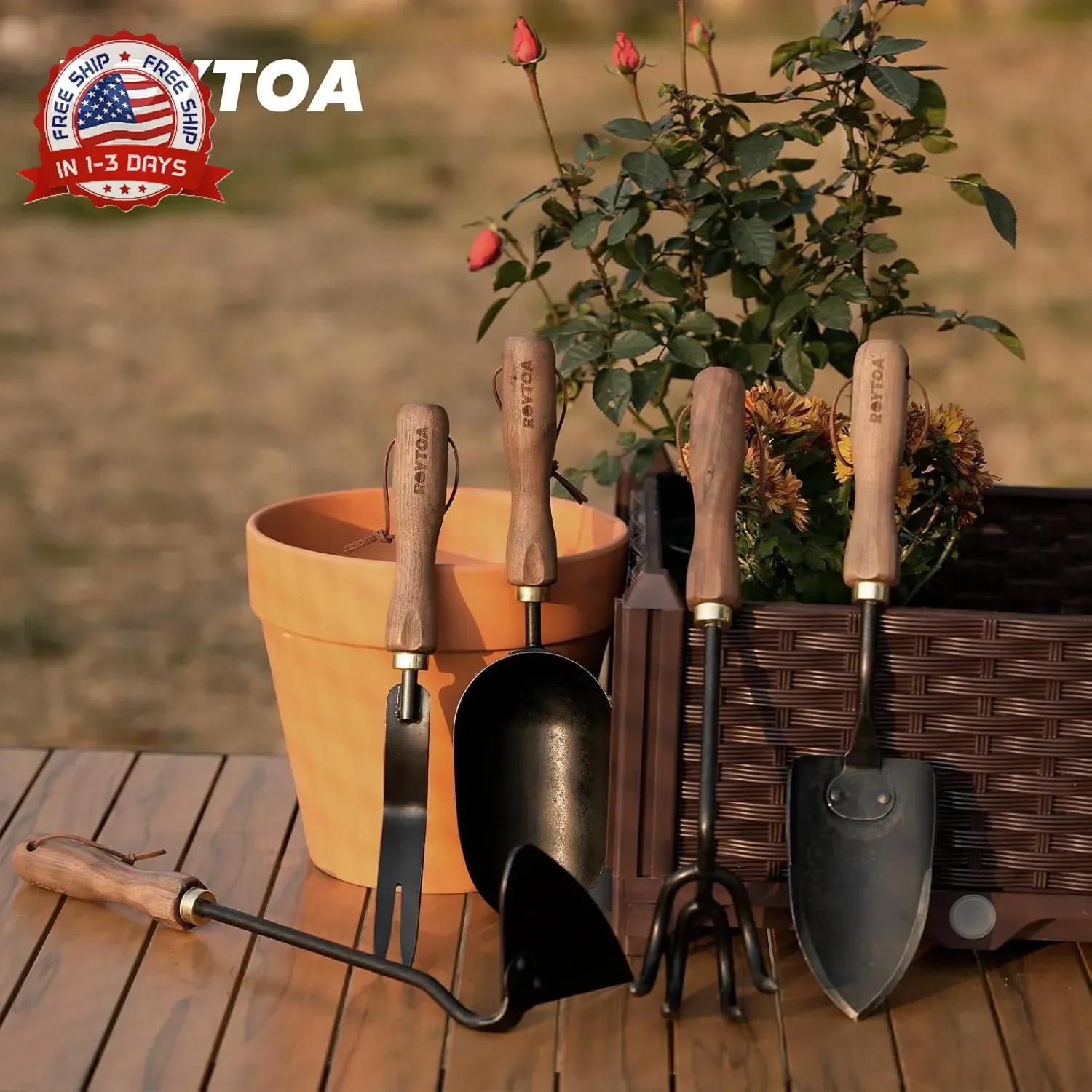 ROYTOA Garden Tool Set, 5PCS Gardening Tools, Stainless Steel Heavy Duty Hand Cu