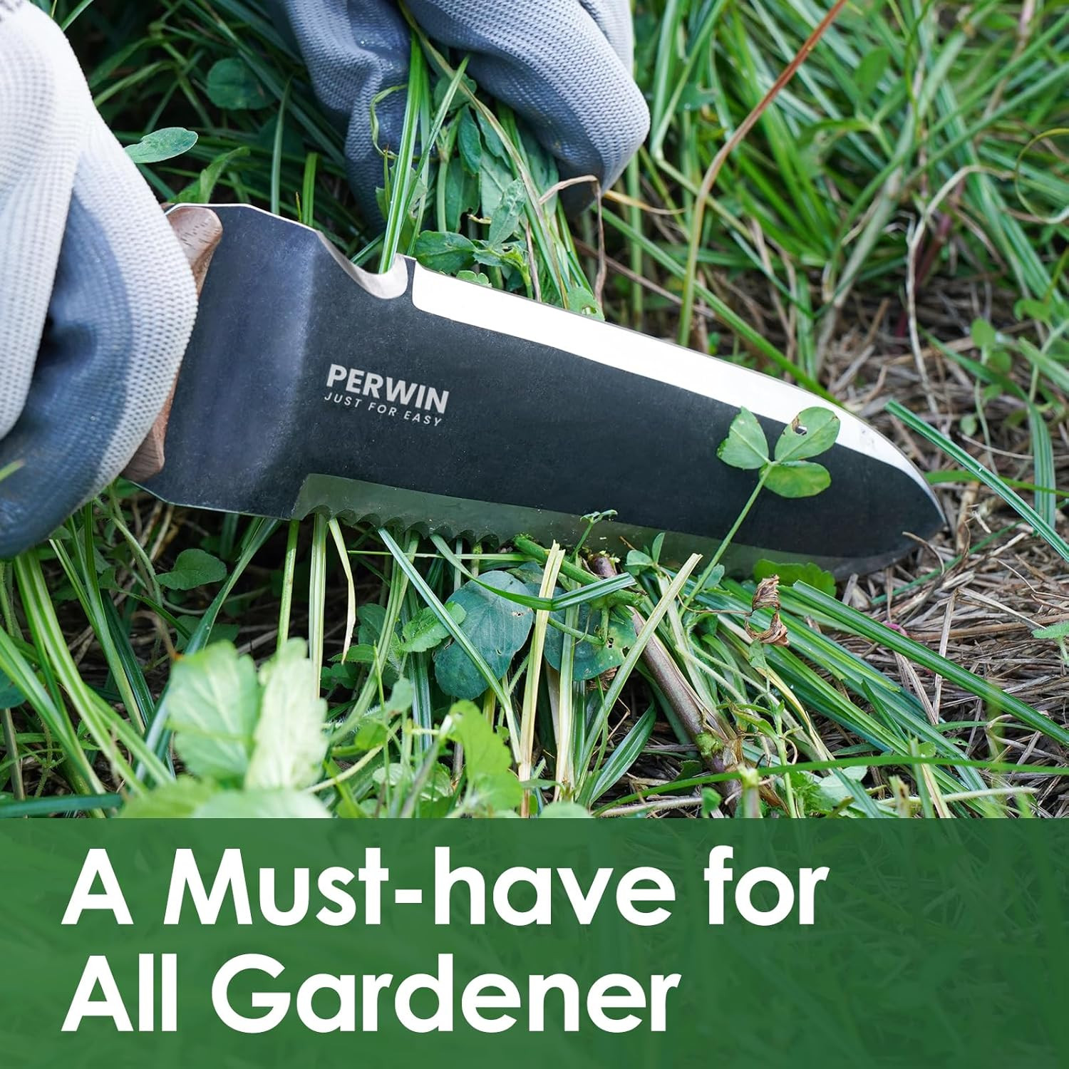 PERWIN Hori Hori Garden Knife, Garden Tools with Sheath for Weeding, Planting, D