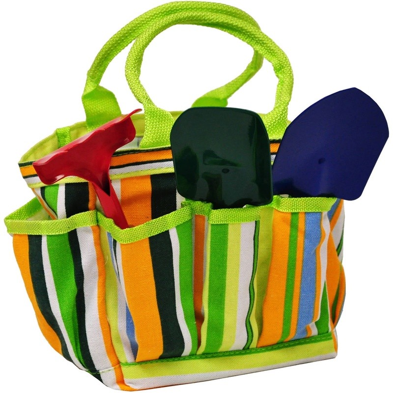 Kids Garden Tools Set Boys & Girls Toy Tool Set W/ Tote Rake Shovel Trowel New
