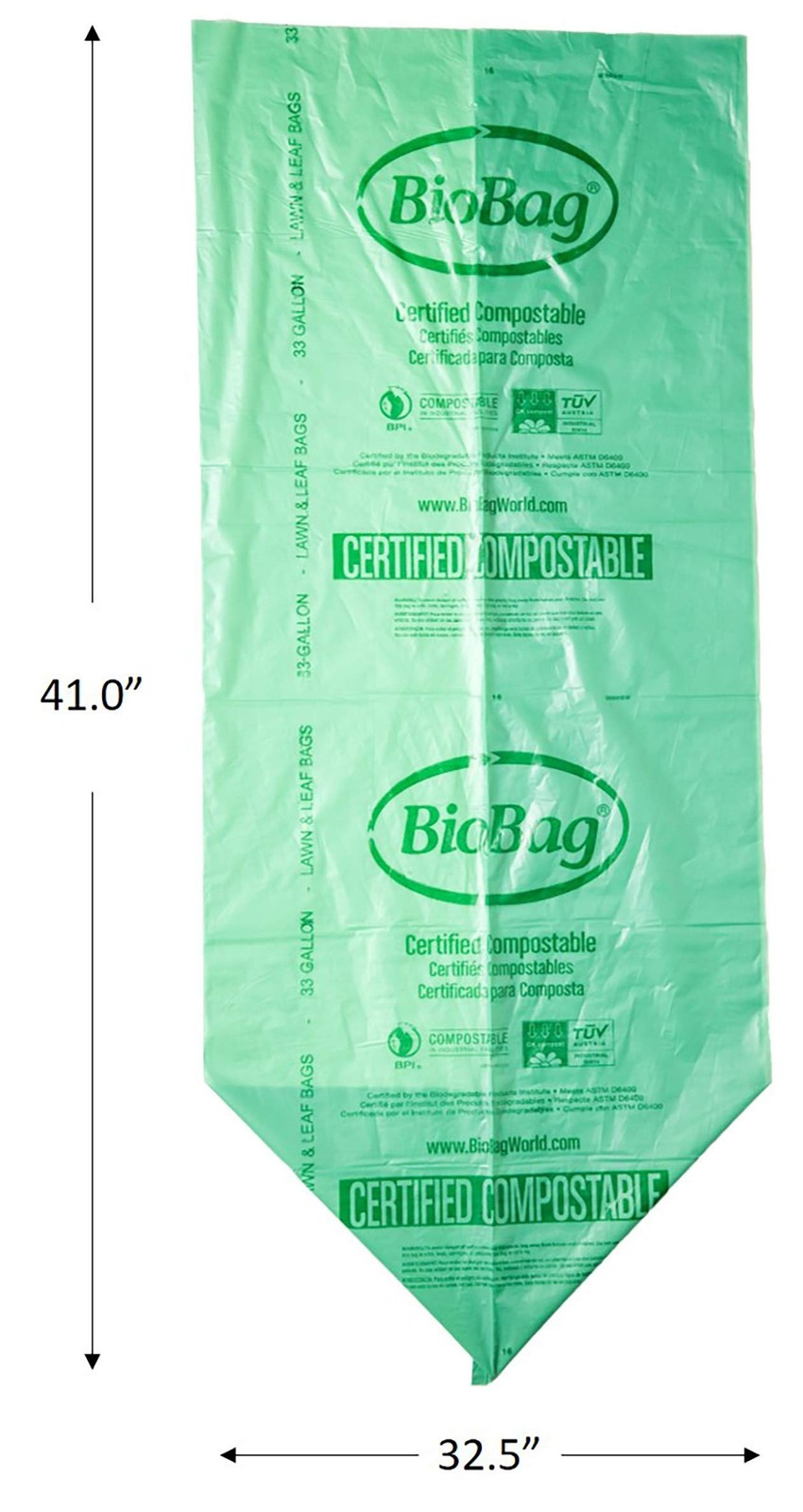 BioBag Compostable Lawn & Leaf Yard Waste Bags, 33 Gallon, 10 count (pack of 2)