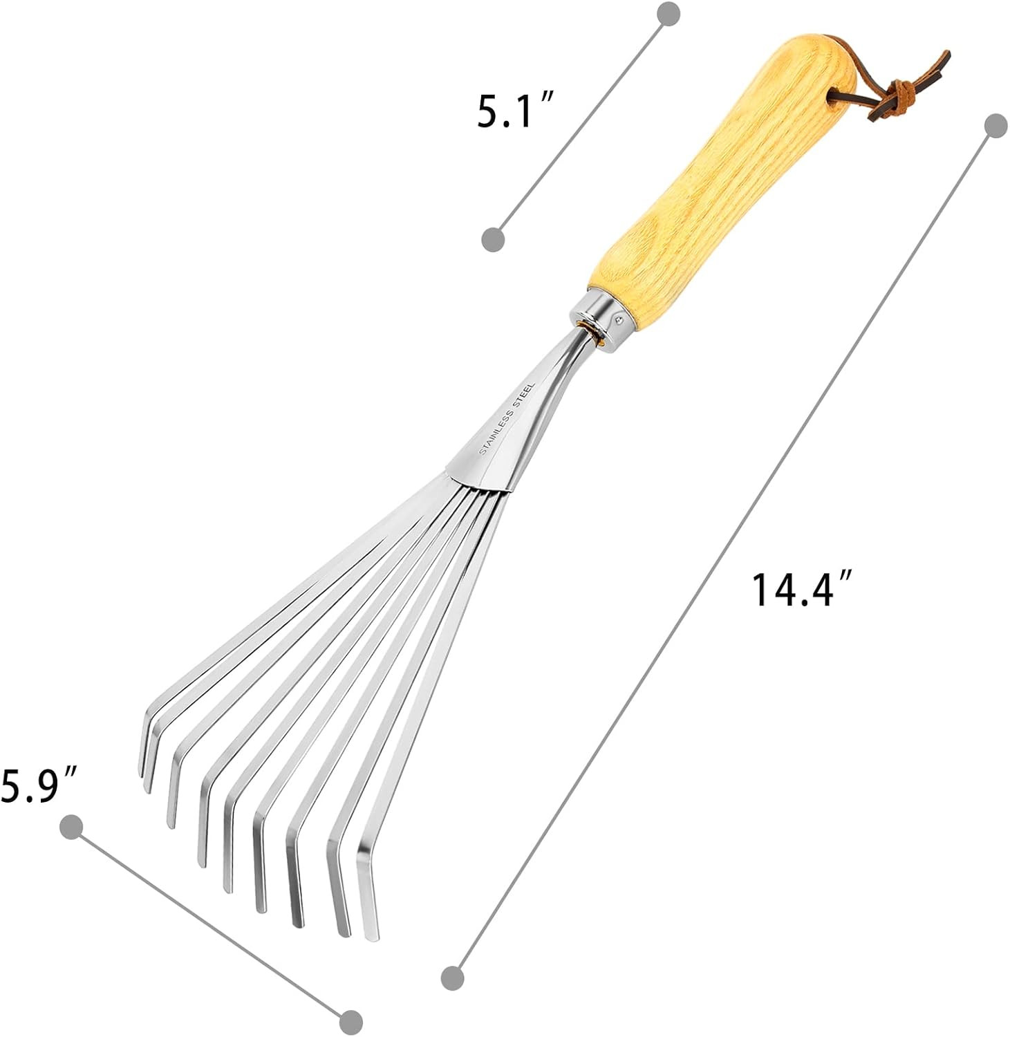 Stainless Steel Hand Rake with Ergonomic Handle for Gardening and Yard Care