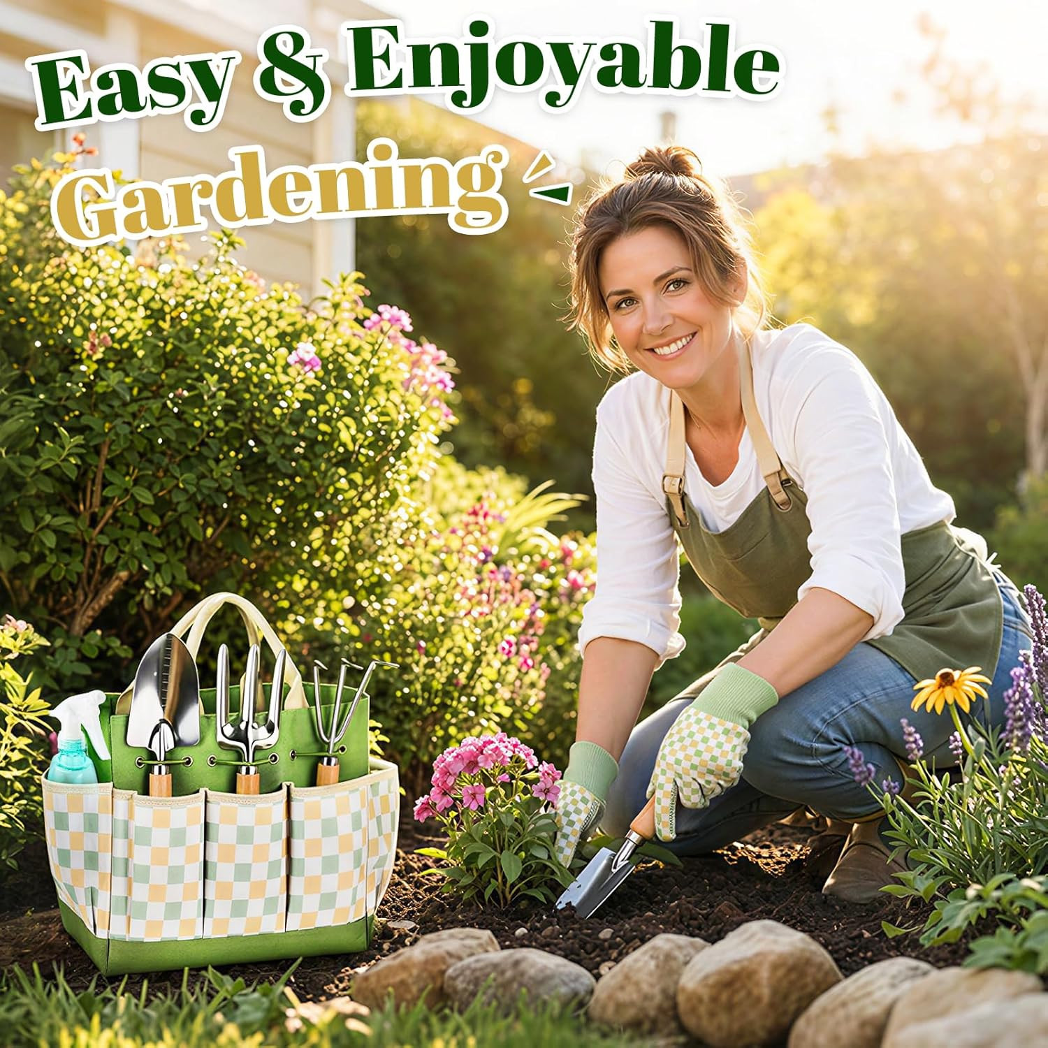 Gardening Tool Set, 9-Piece Heavy Duty with Durable Tote Bag, Ergonomic