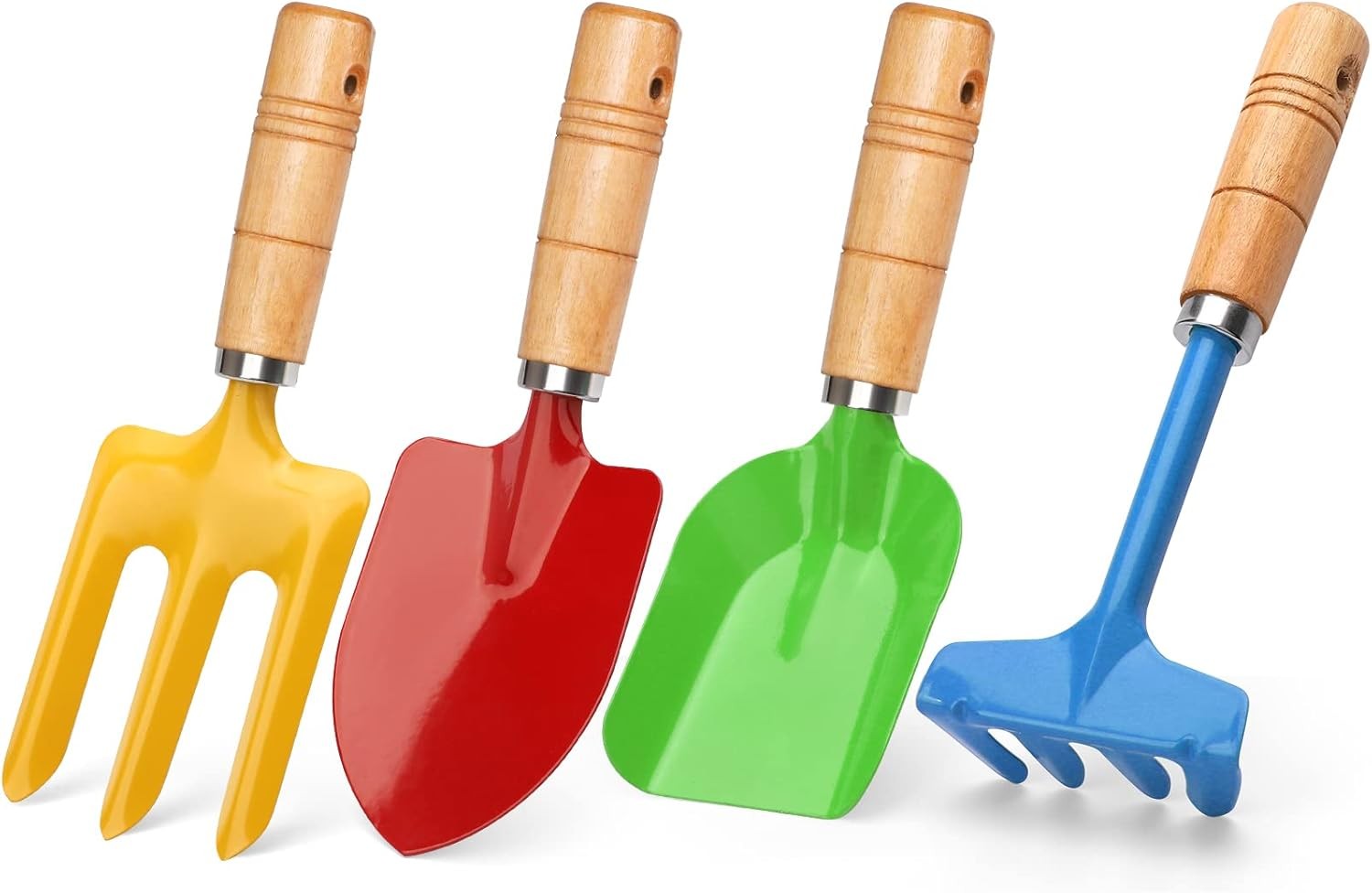 Kids Metal Garden Tool Set Sand Toy, Rake, Spade, Hoe and Leaf Rake, Beach