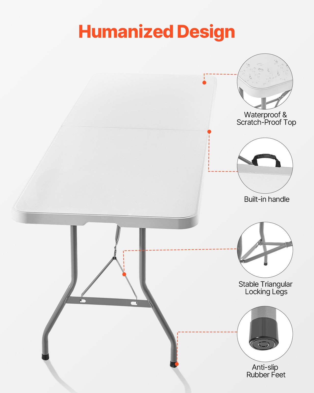Folding Table, 8 Ft Heavy Duty Portable Fold-in-Half Utility Table, Indoor Outdo
