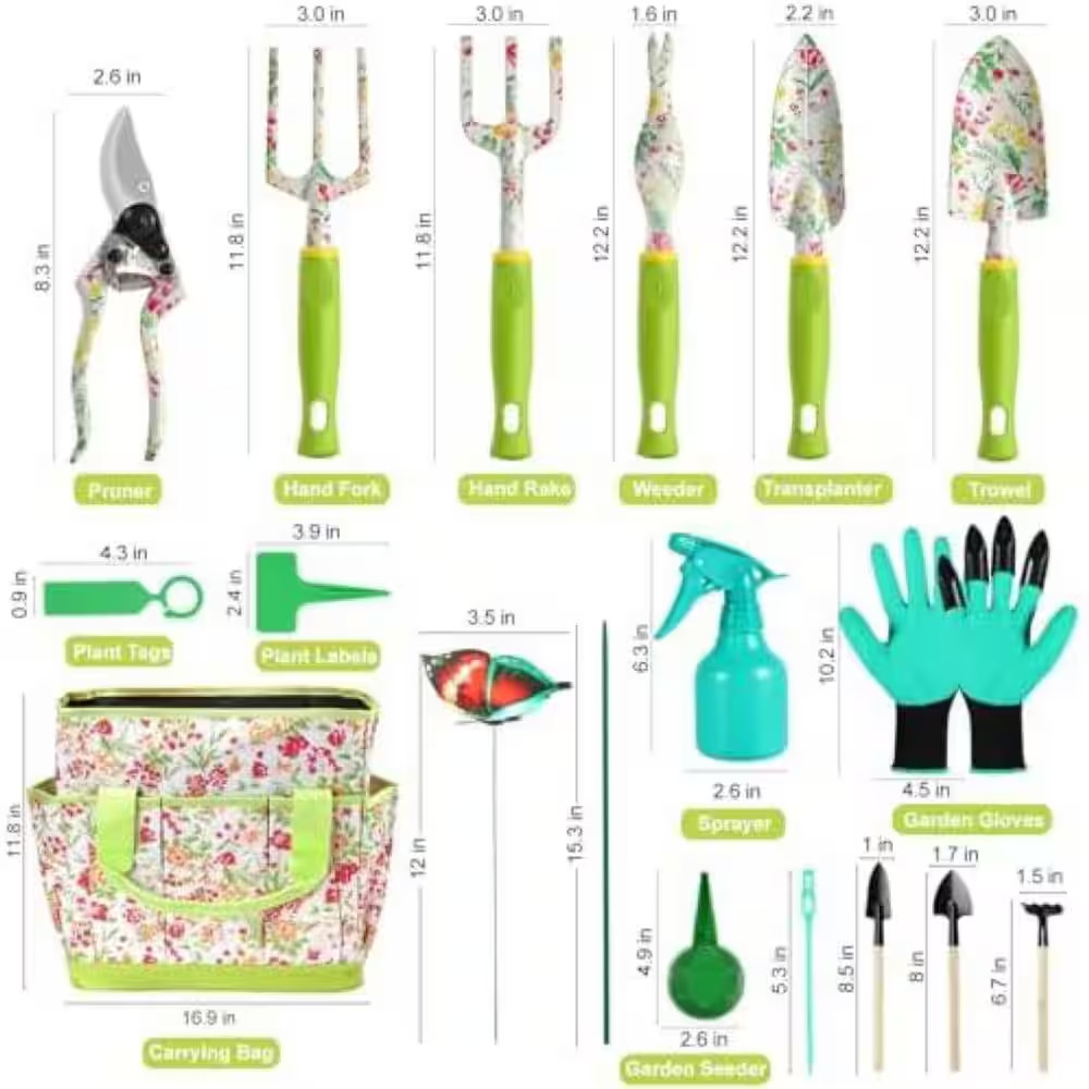 6-Piece Garden Tool Set Heavy Duty Aluminum Floral Print Ergonomic Hand Tools wi