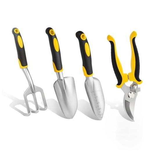 Garden Tool Set 4-Piece,Heavy Duty Aluminum Gardening Tools | Rust-Proof