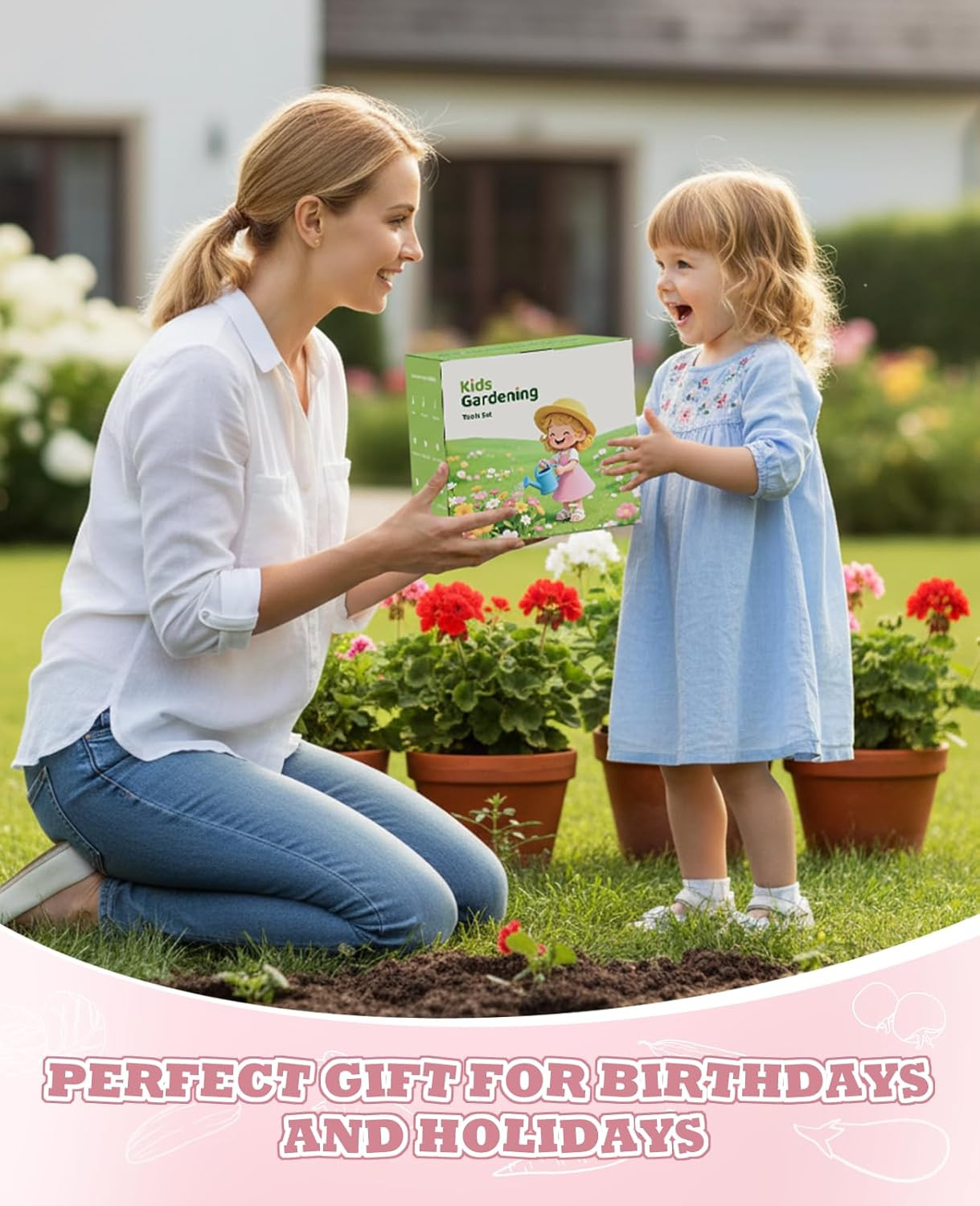 Kids Gardening Set, Gardening Tools Kit for Kids and Toddler, Includes Wooden Ra