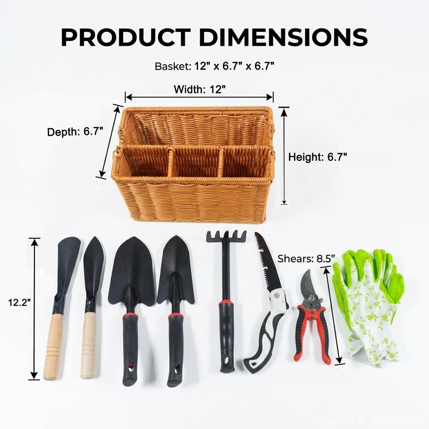 9PCS Garden Tools Set Stainless Steel Gardening Kit w Basket Gloves Pruners