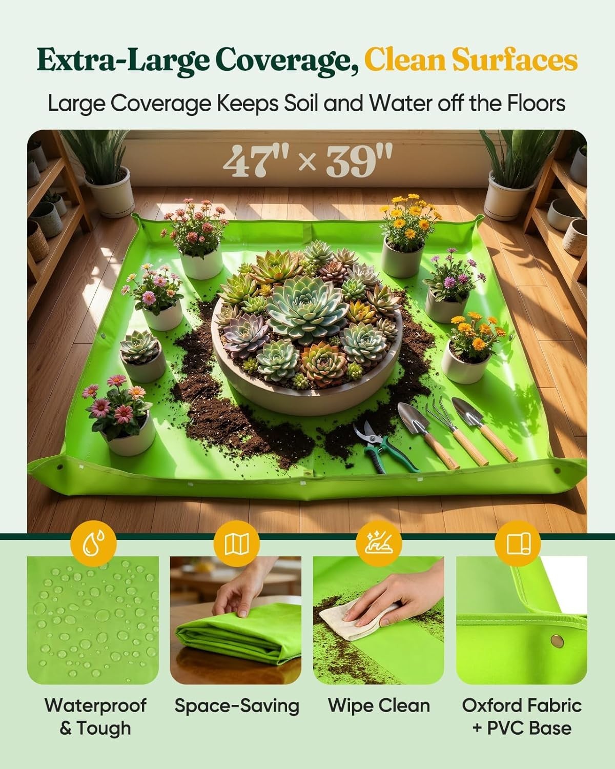 Garden Tool Set 7 Piece Stainless Steel with Repotting Mat Garden Tools Kit with