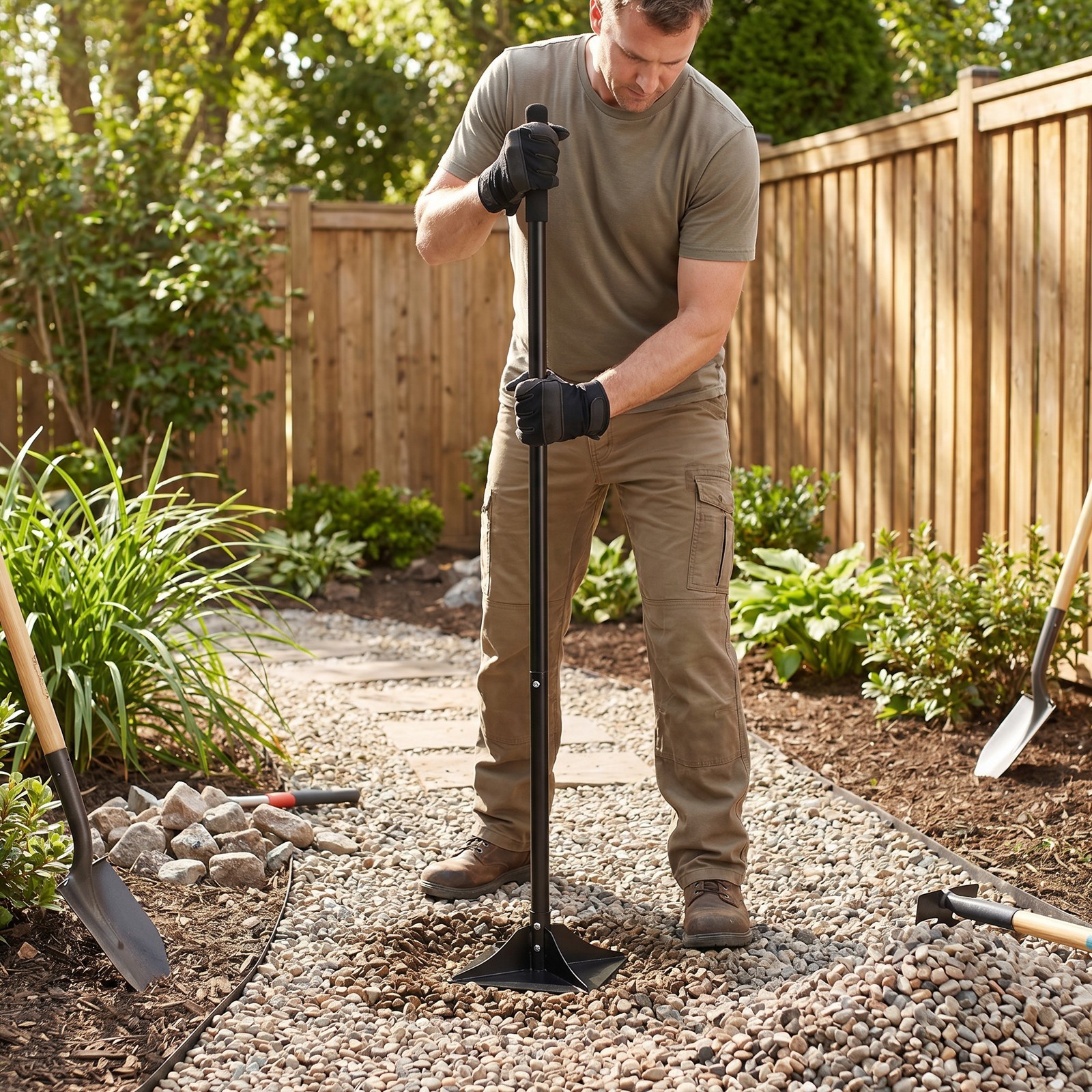 8″ x 8″ Inch Steel Ground Tamper, 48″ Heavy Duty Handle for Leveling Paver Base