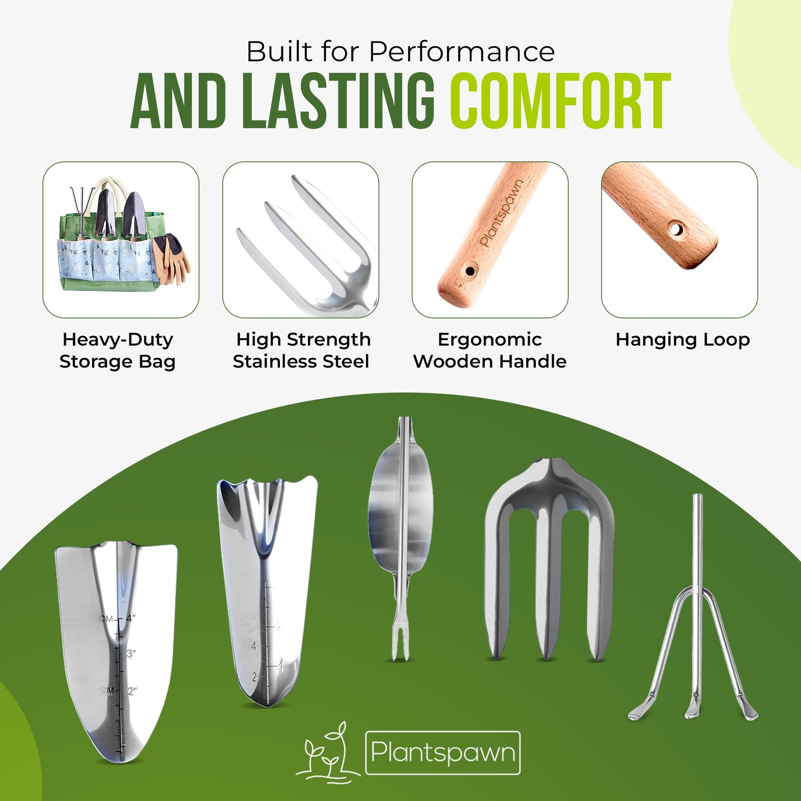 9 PCS Gardening Tools Set, Bag, Heavy-Duty, Wooden Handles, 15 Plant Tags