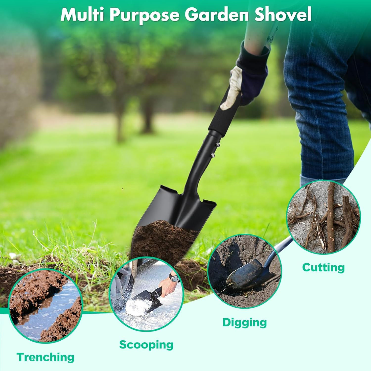 Garden Shovel Big Grip Handle Metal Strong Shovel Spade for Digging Trimming B