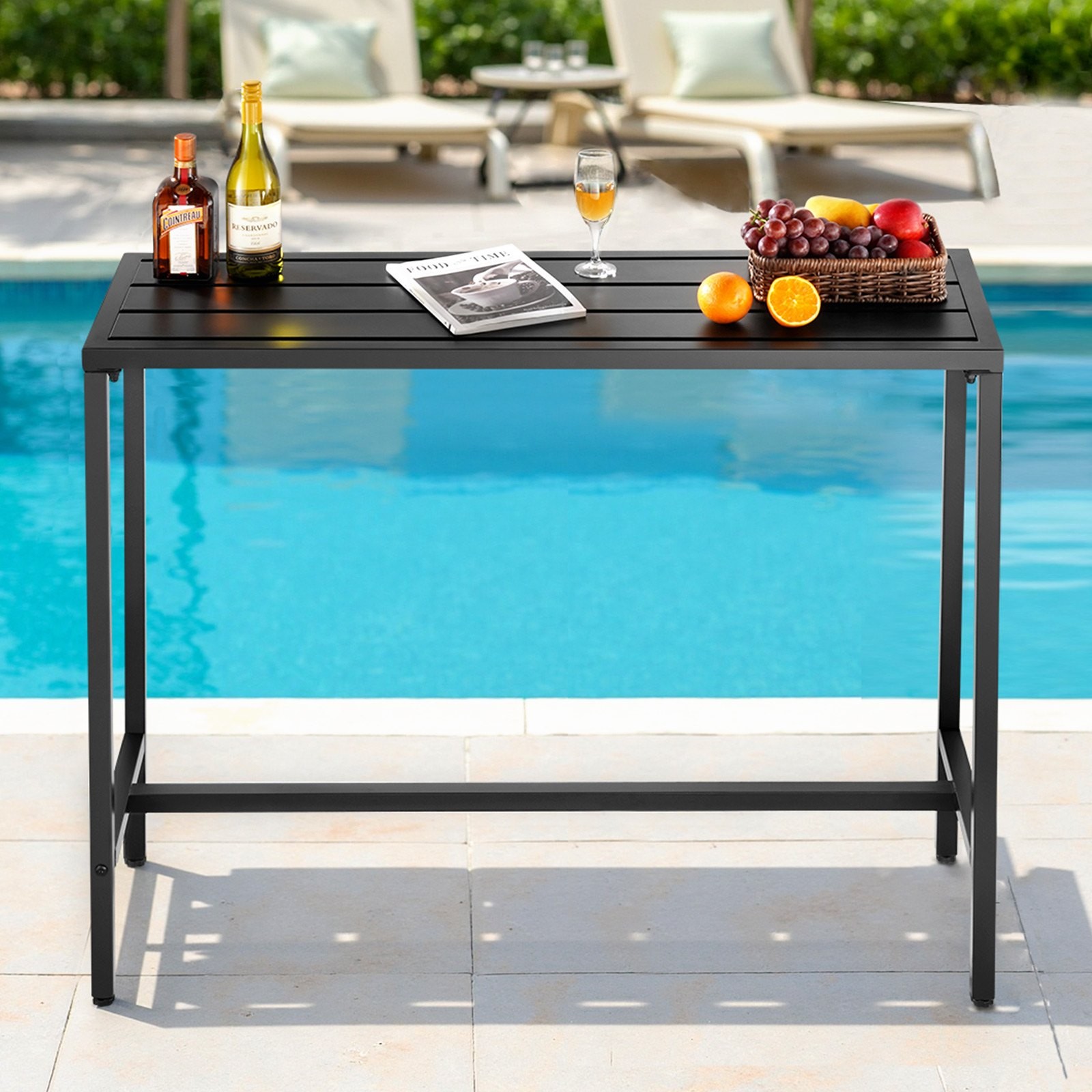 Outdoor Bar Table, 47 x 15 in Patio Bar Table, Waterproof Top & Sturdy Metal Fra