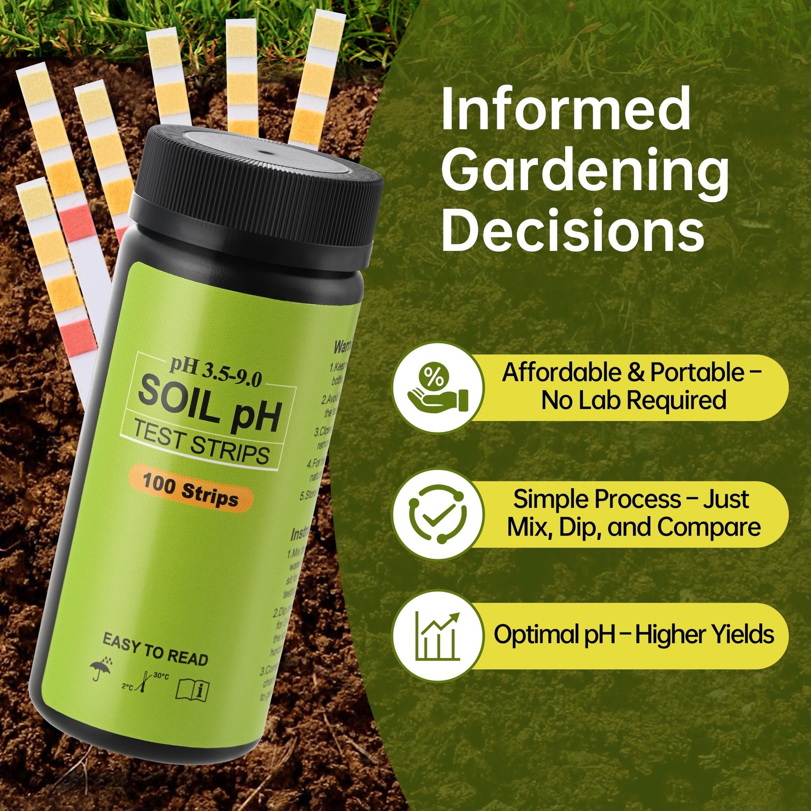 AAwipes Soil pH Test Kit (3.5-9 Range) 100 Strips Soil pH Tester for Acidity …