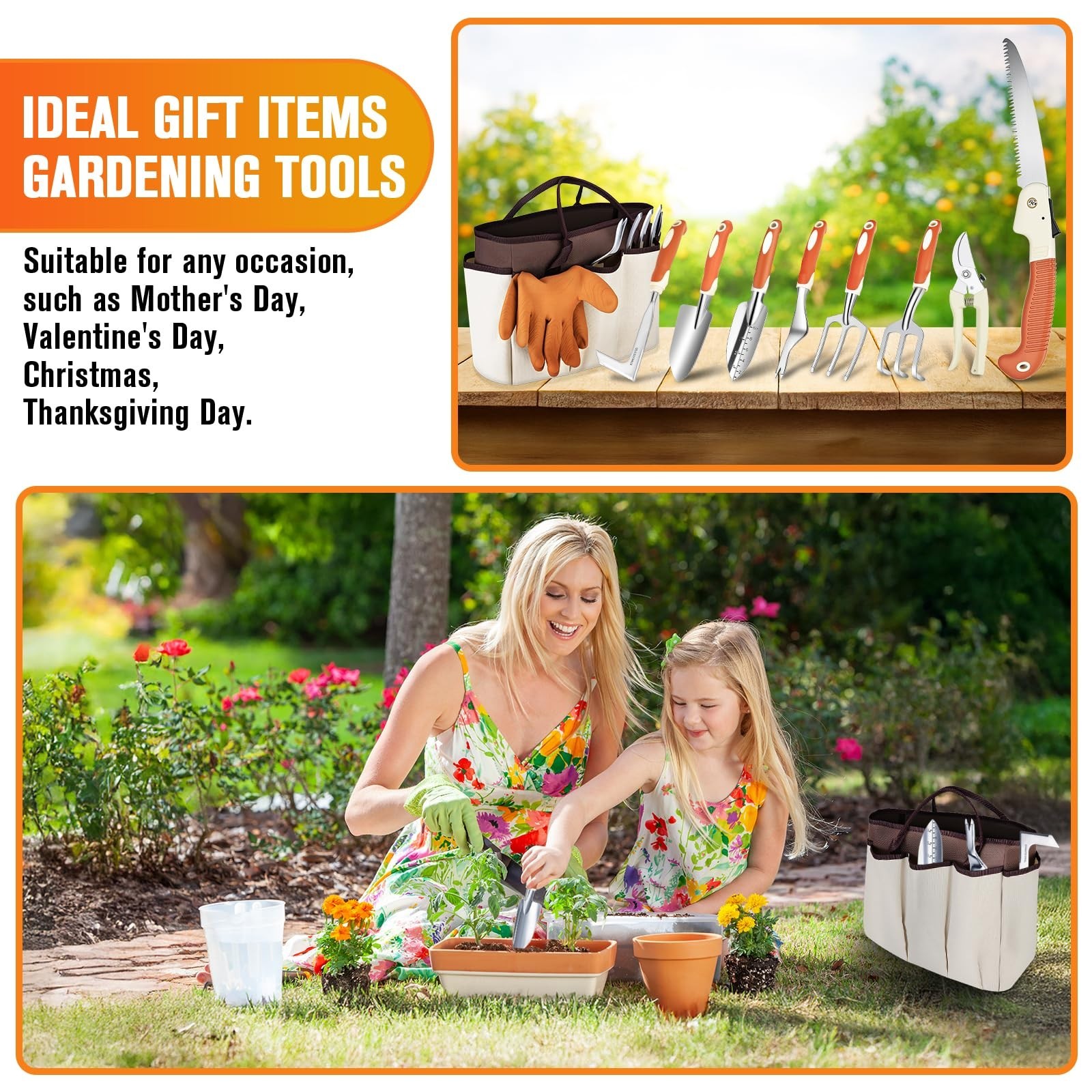 10 PCS Heavy Duty Stainless Steel Garden Tool Set with Storage Bag – Ideal for D