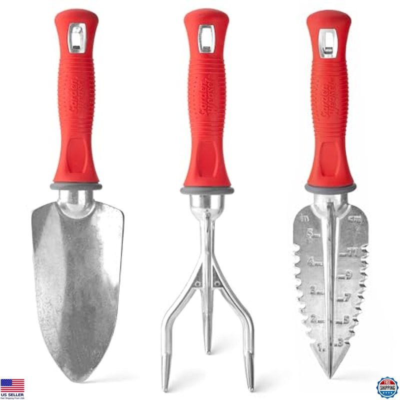 3-Piece Garden Hand Tool Set – Trowel, Transplanter, Cultivator for Digging