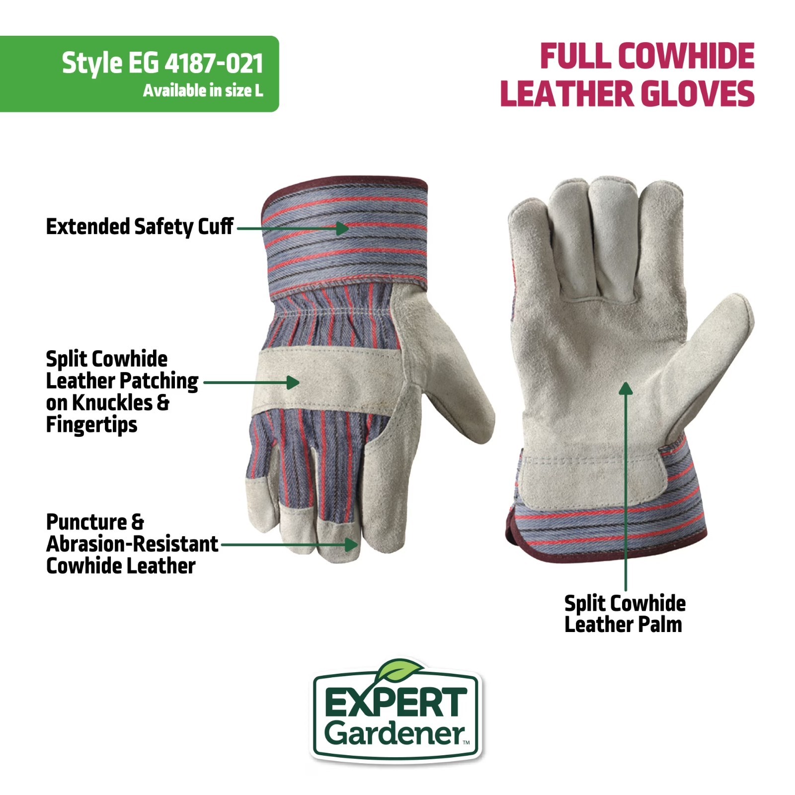 Expert Gardener Tool Bundle Gloves Size L + Poly Trowel + Cultivator 3pc Set