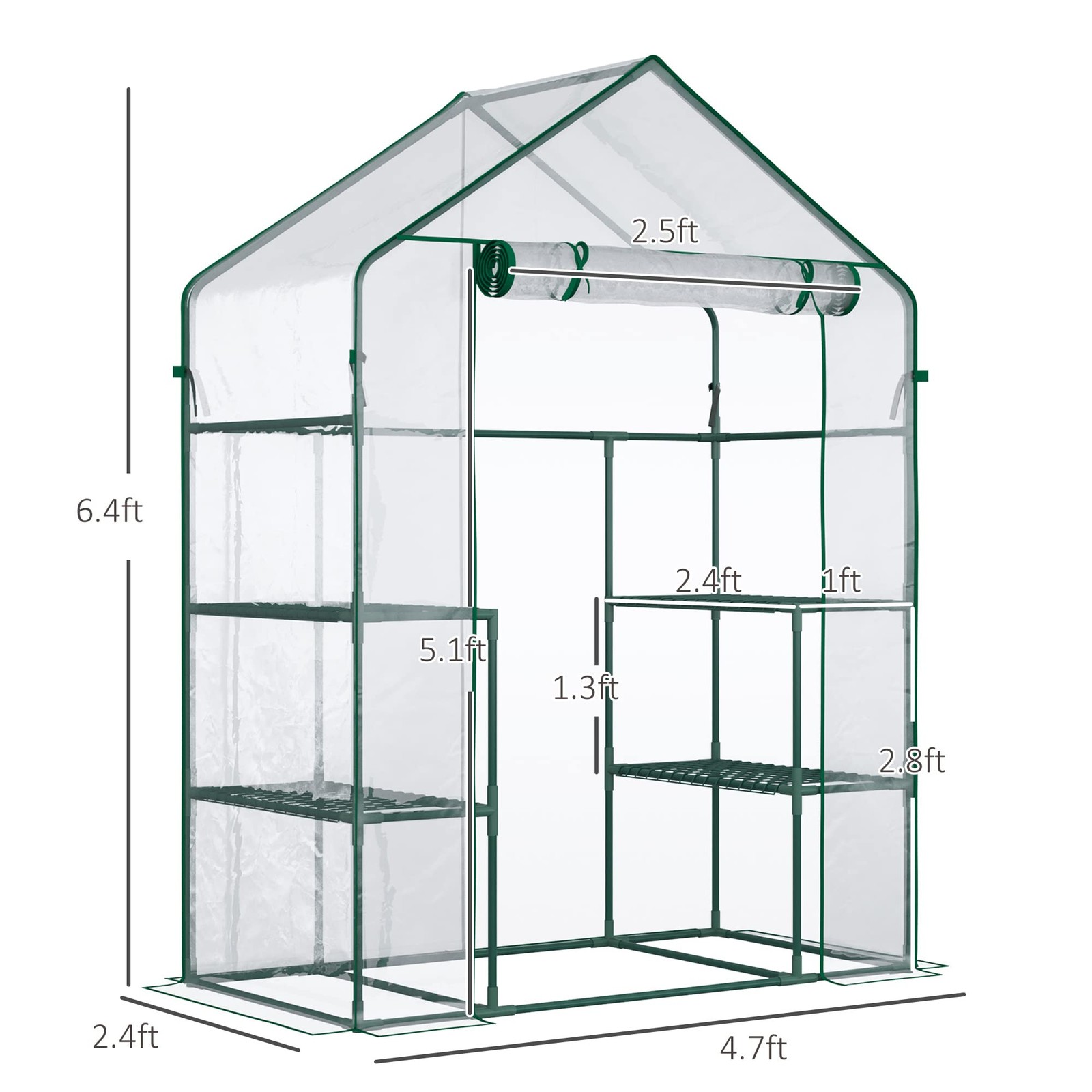 Outsunny 5 X 2.5 X 6.5 Mini Walk-In Kit Portable Green House 3 Tier Shelves