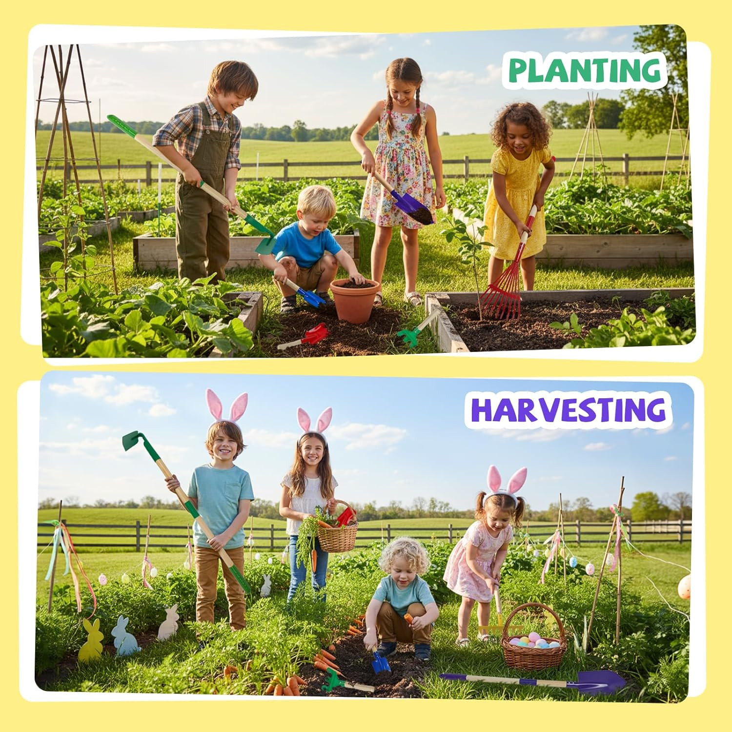 9Pcs Kids Gardening Tools Set – Toys with Shovel, Rake, Hoe and Leaf Rake for Ou