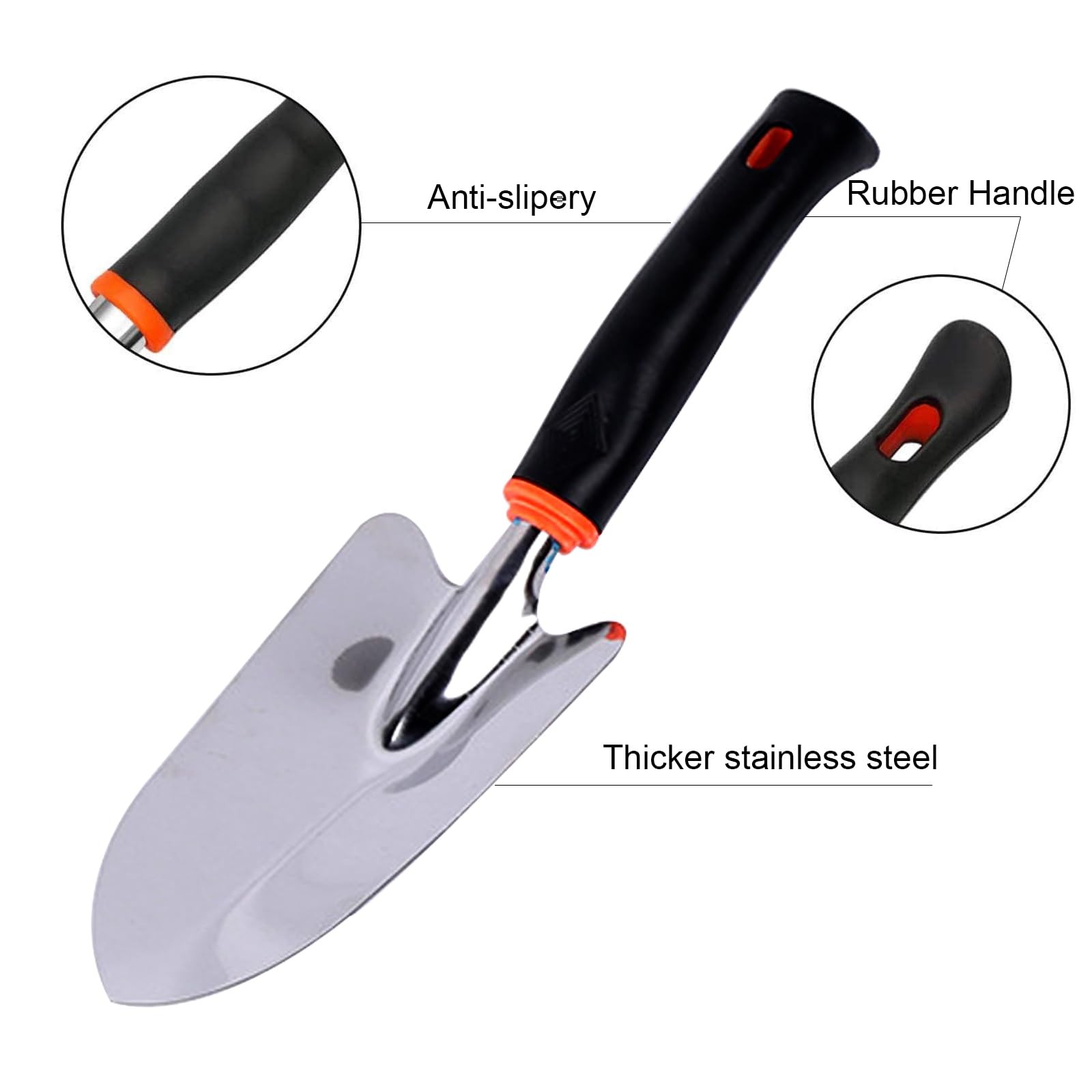 Garden Tool Shovel Digging Trowel Stainless Steel Spade Anti Slip Rubber Handle