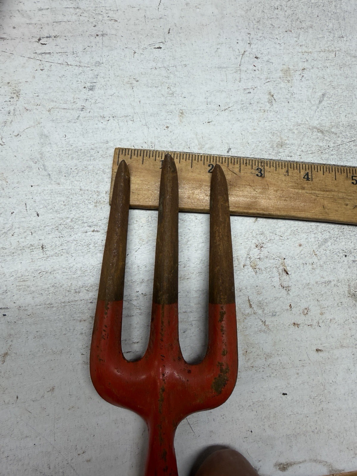 Vintage Garden Fork & Cultivator 1960s Orange Painted Metal & Wood Hand Tools