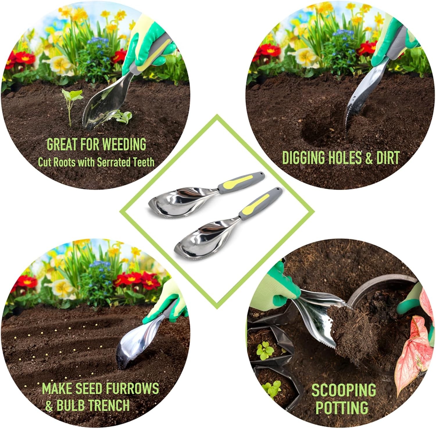 2Pack Garden Trowel Stainless Steel Hand Shovel with Ergonomic Handle Multi-Use