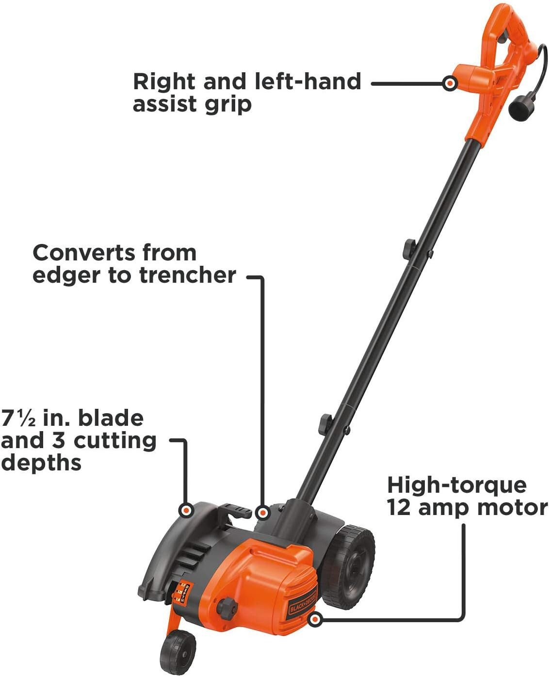 BLACK+DECKER 12 Amp 2-in-1 Landscape Edger and Trencher, (LE760FF)