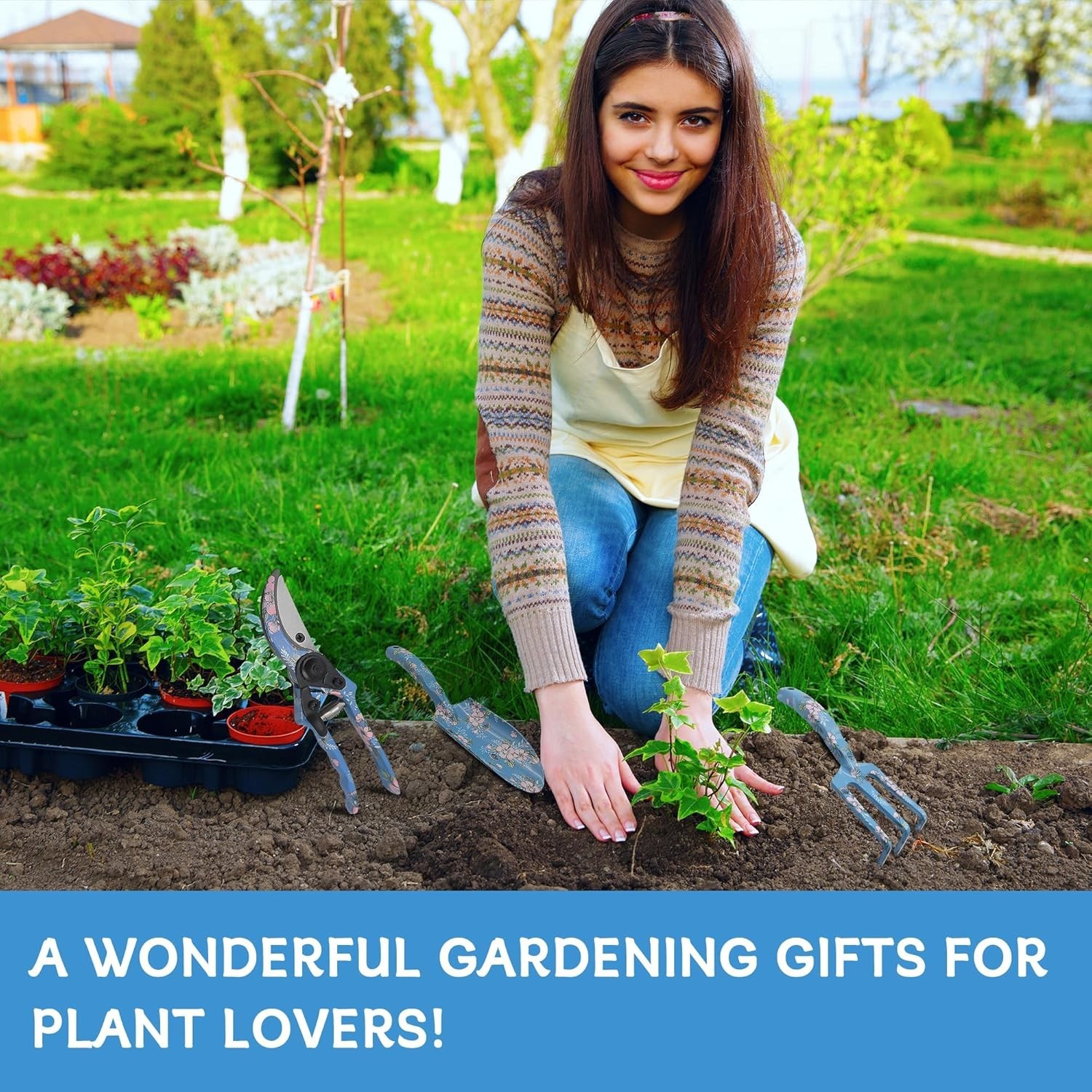 Garden Tool Set, 3 Piece Floral Gardening Tools for Women, Aluminum Gardening Ha