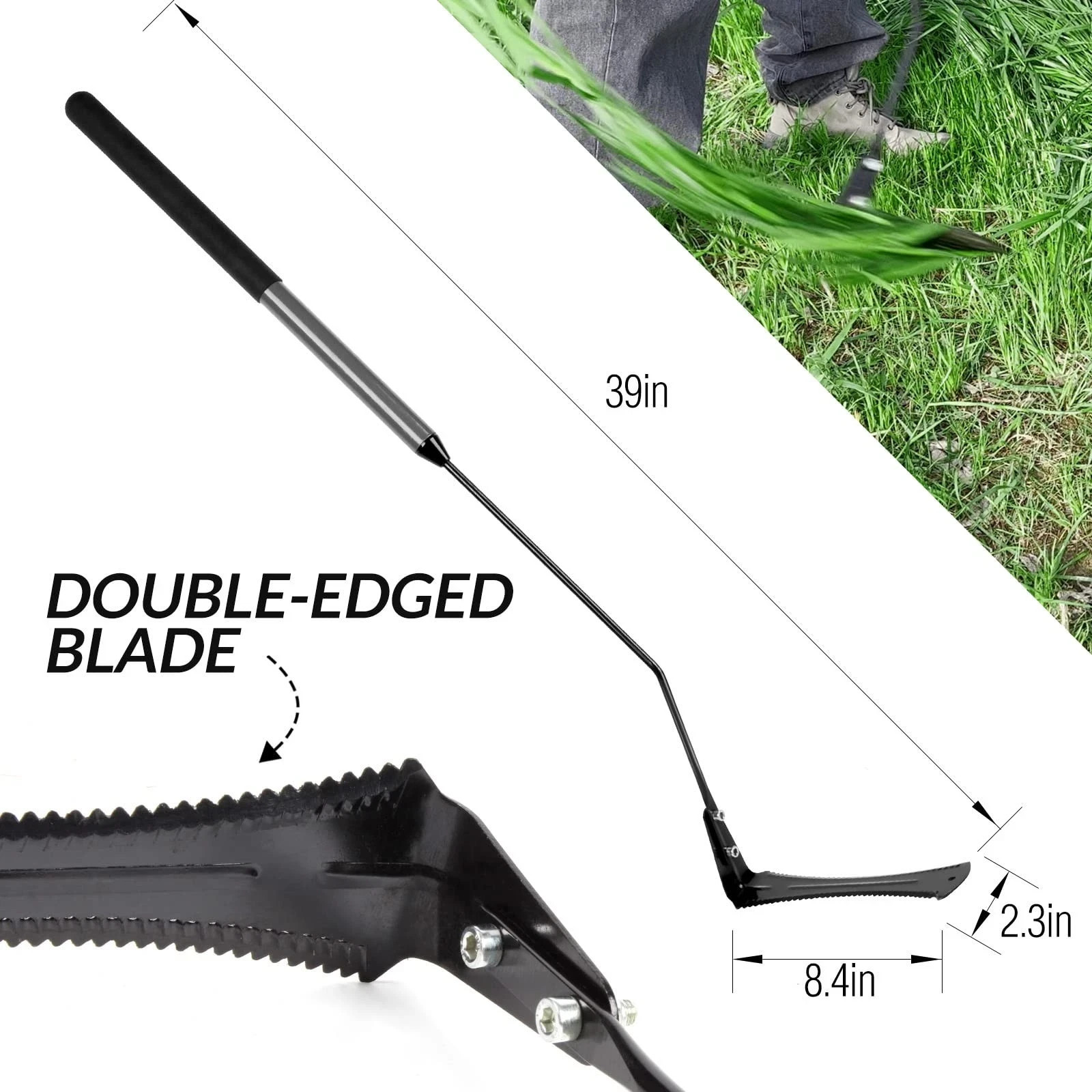 Walensee Grass Whip with Double-Edged Serrated Sharp Steel Blade Weed Grass C…