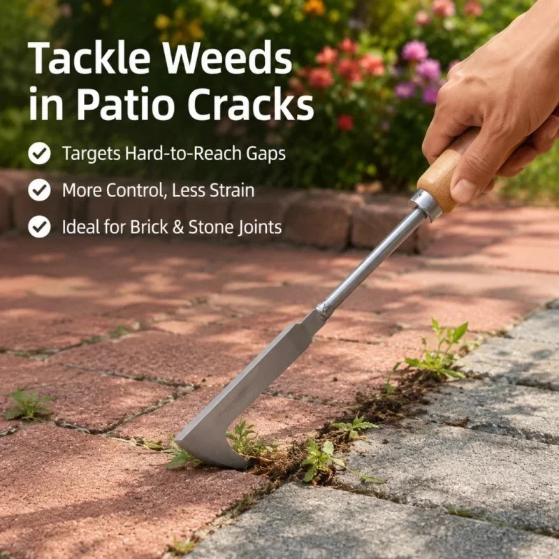 Stainless Steel L-Shaped Weeding Tool for Garden, Patio & Narrow Gaps