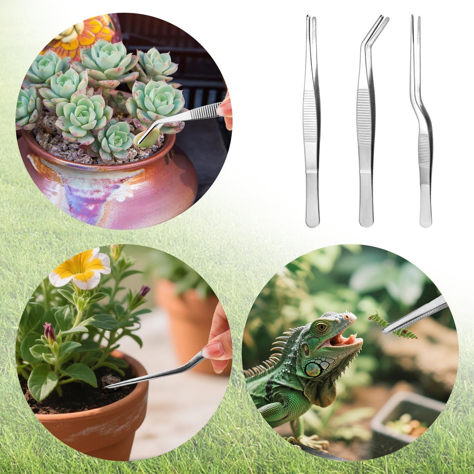 3pcs Plant Tweezers, Long Straight Stainless Steel Garden Bend Tongs Set Mult…