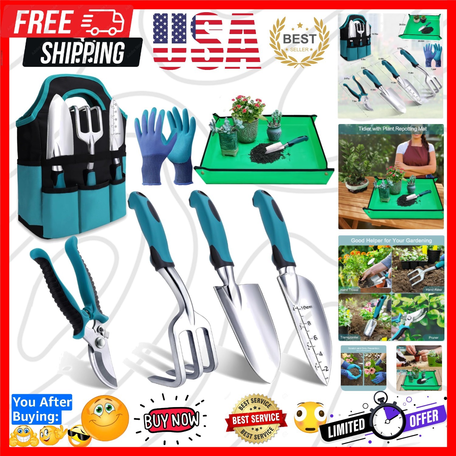 Garden Tools 7-Piece, Gardening Hand Tools, Gardening Tools Set Cultivators w…